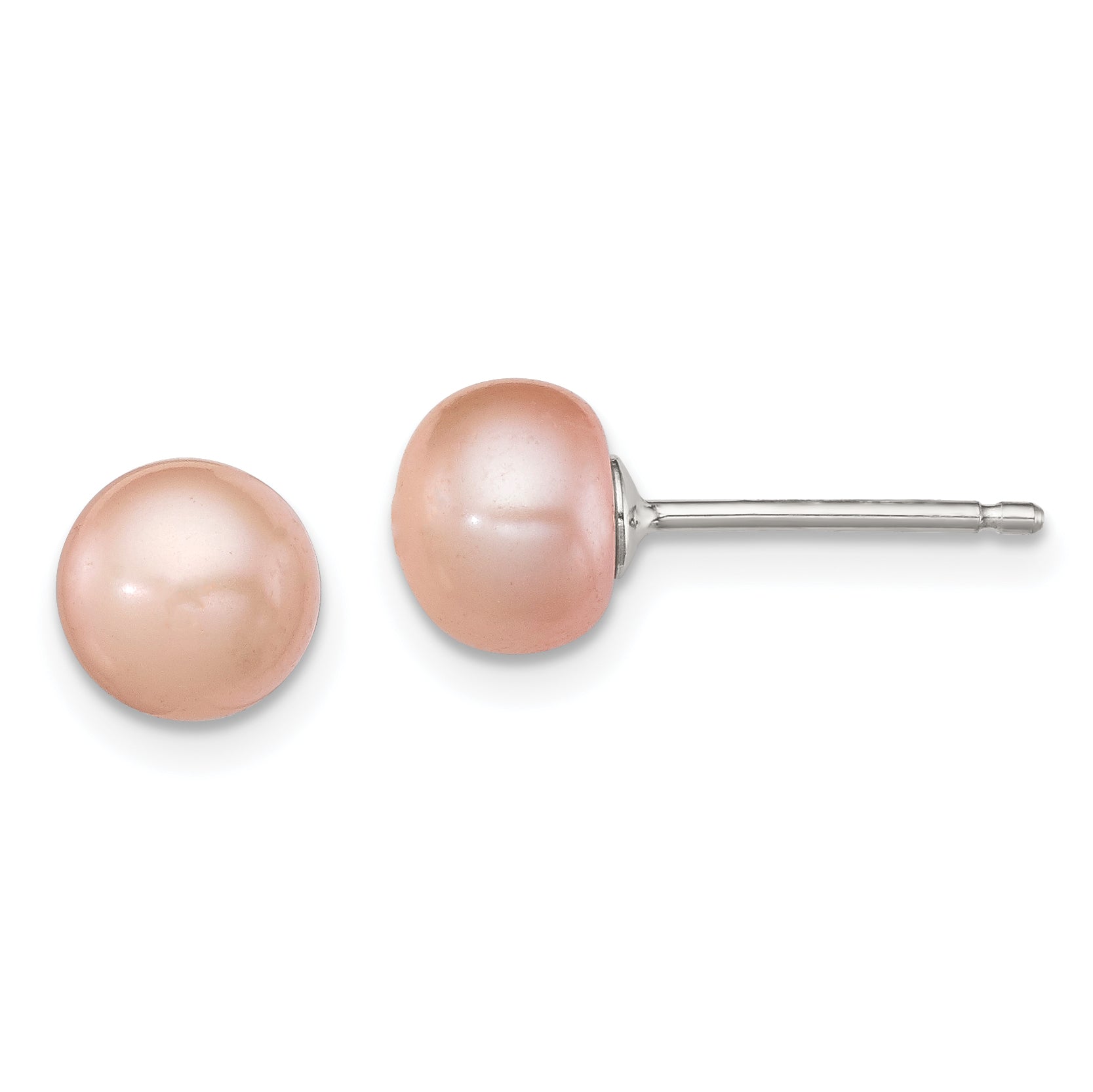 Sterling Silver Polished Pink 6-7mm Freshwater Cultured Pearl Button Post Earrings