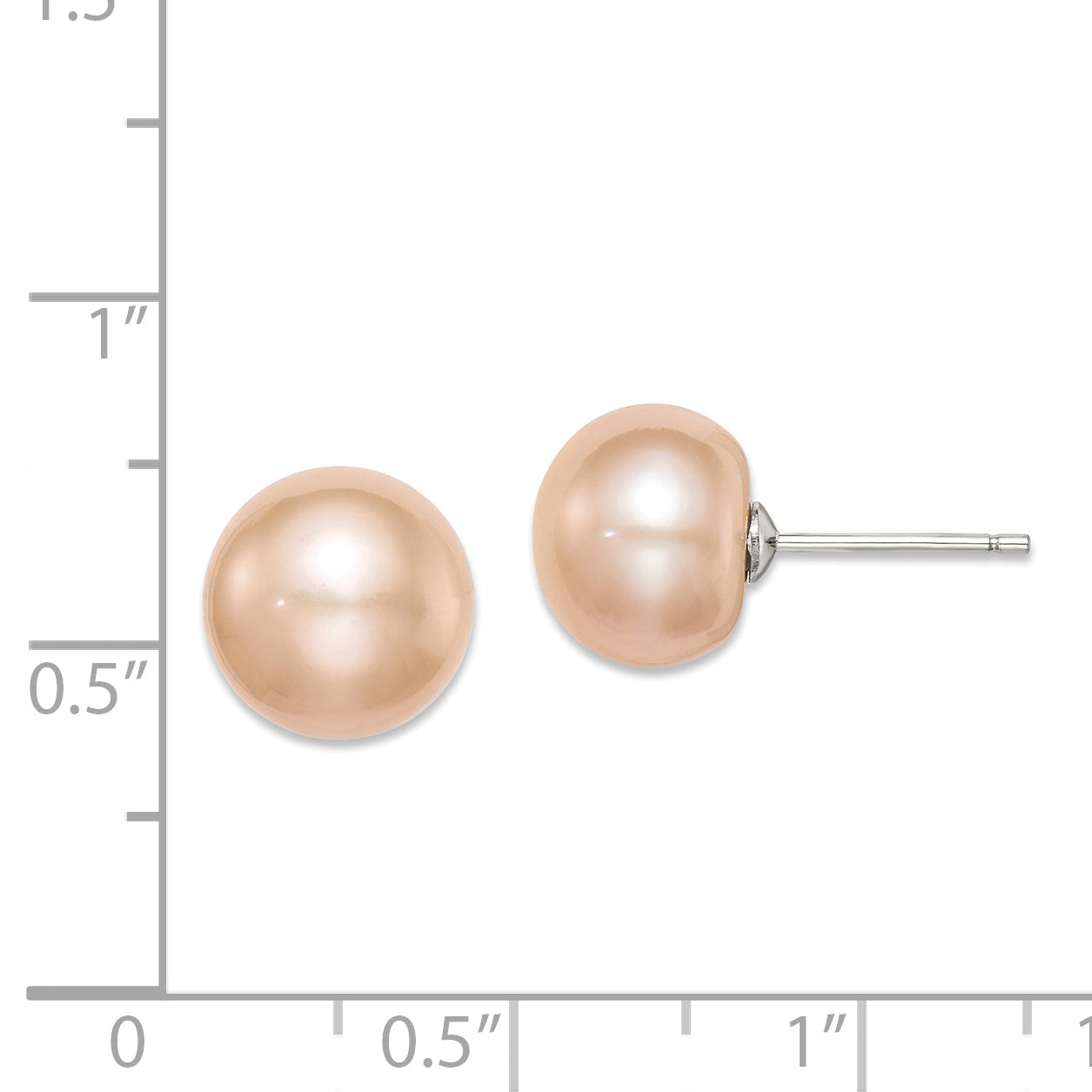 Sterling Silver Rh-plated 10-11mm Pink FW Cultured Button Pearl Earrings