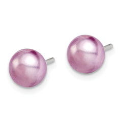 Sterling Silver Polished Purple 6-7mm Freshwater Cultured Pearl Button Post Earrings