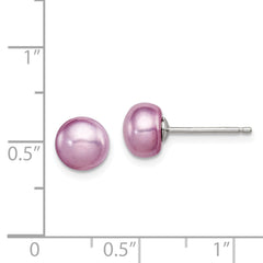 Sterling Silver Polished Purple 6-7mm Freshwater Cultured Pearl Button Post Earrings