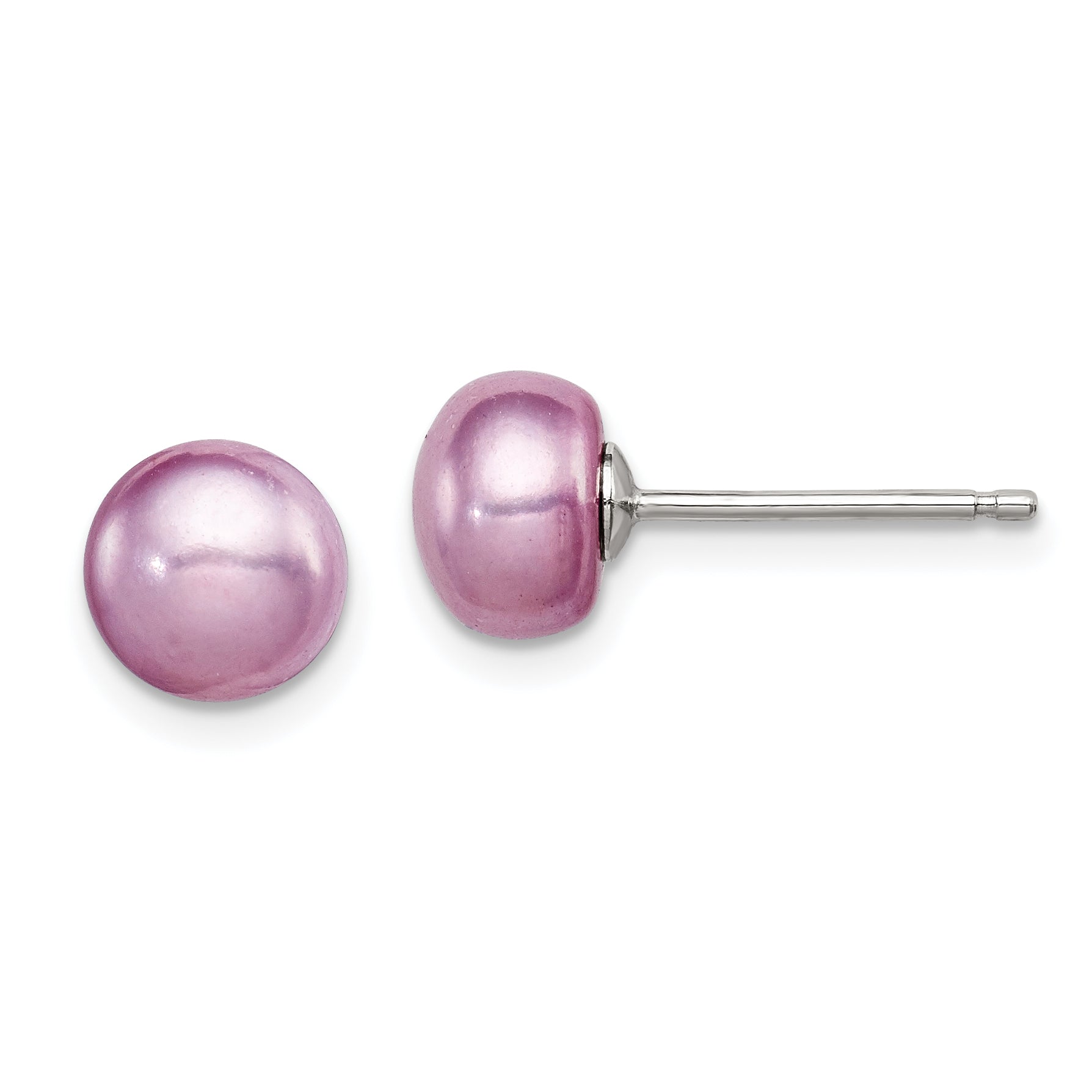 Sterling Silver Polished Purple 6-7mm Freshwater Cultured Pearl Button Post Earrings