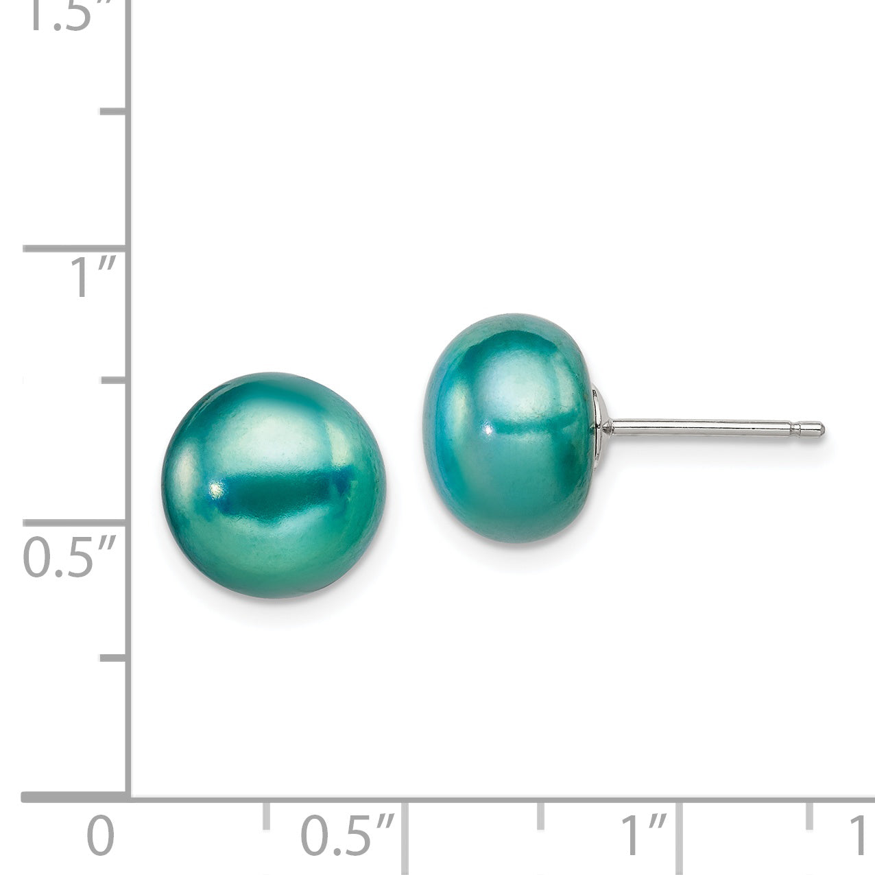 Sterling Silver Polished Teal 10-11mm Freshwater Cultured Pearl Button Post Earrings