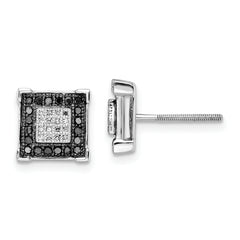 White Night Sterling Silver Rhodium-plated Black and White Diamond Square Post Earrings