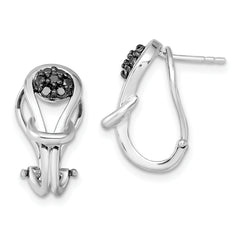 White Night Sterling Silver Rhodium-plated Black Diamond Love Knot Omega Back Earrings