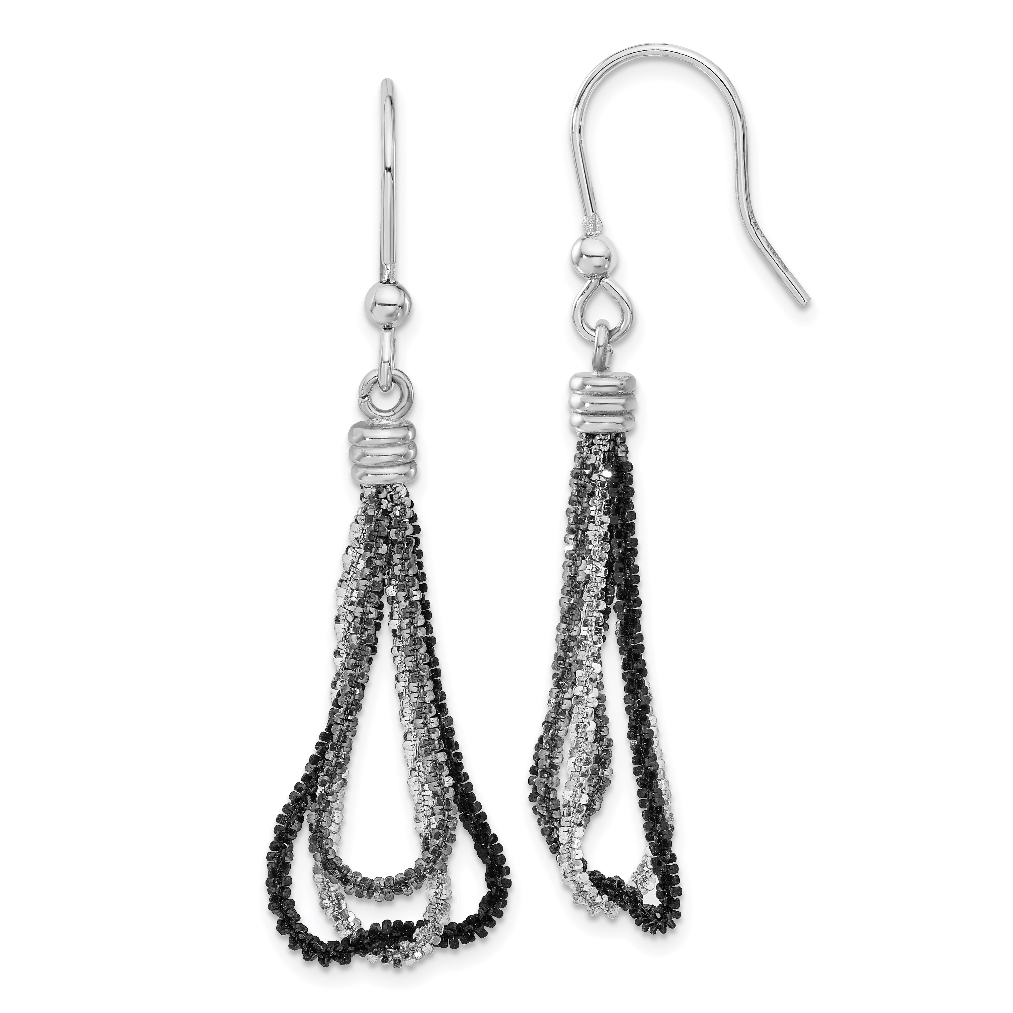 Sterling Silver Ruthenium & Black Rhodium Chain Dangle Earrings