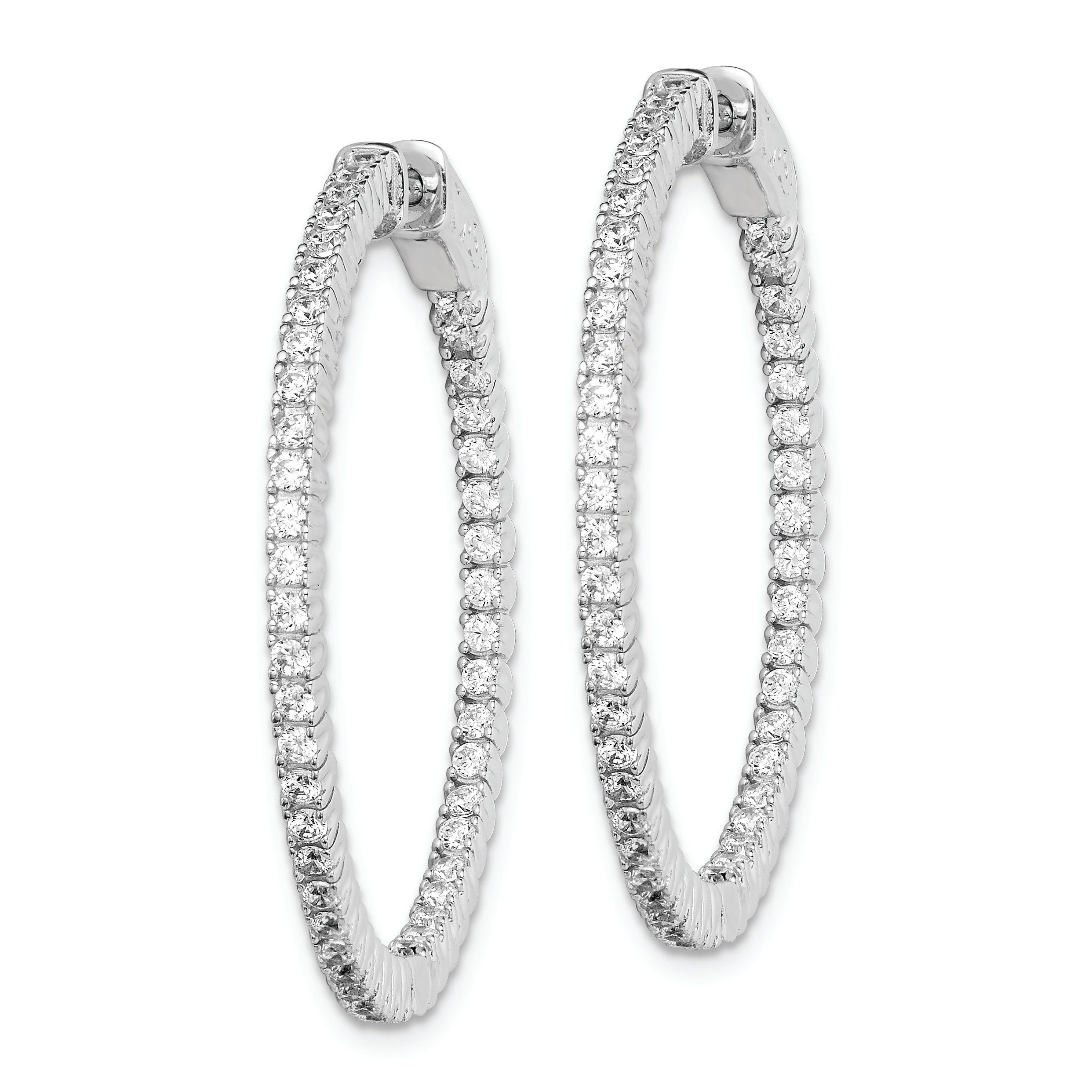 Sterling Shimmer Sterling Silver Rhodium-plated 94 Stone 1.5mm CZ In and Out Round Hinged Hoop Earrings