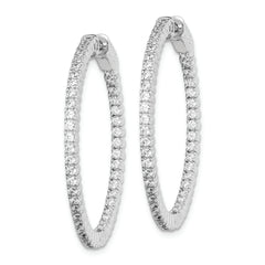 Sterling Shimmer Sterling Silver Rhodium-plated 94 Stone 1.5mm CZ In and Out Round Hinged Hoop Earrings