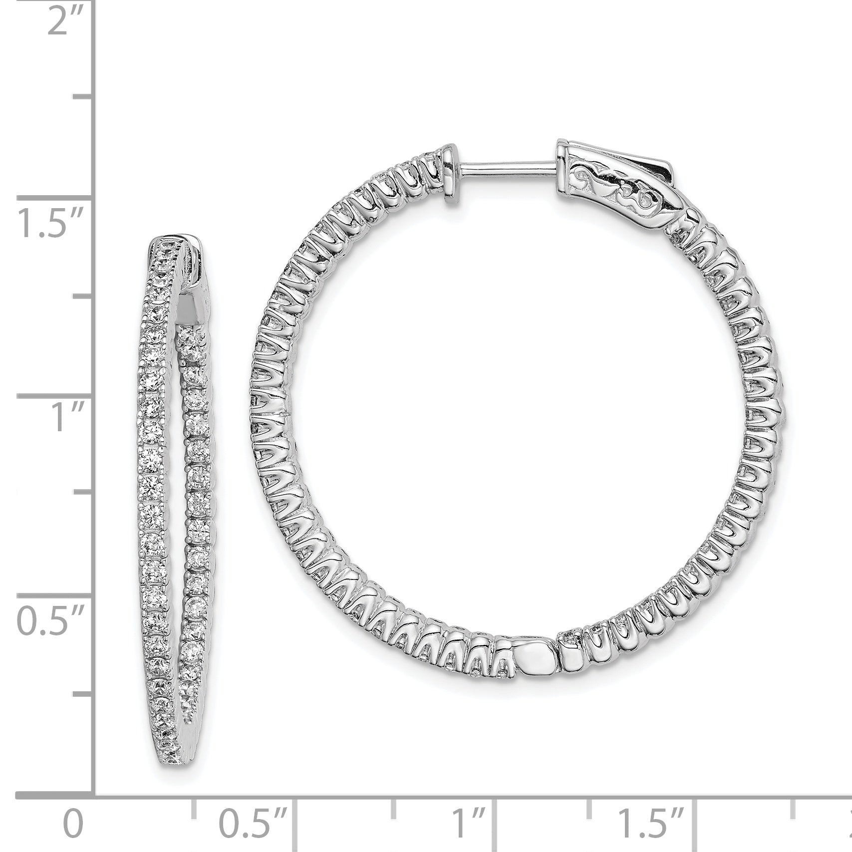 Sterling Shimmer Sterling Silver Rhodium-plated 94 Stone 1.5mm CZ In and Out Round Hinged Hoop Earrings