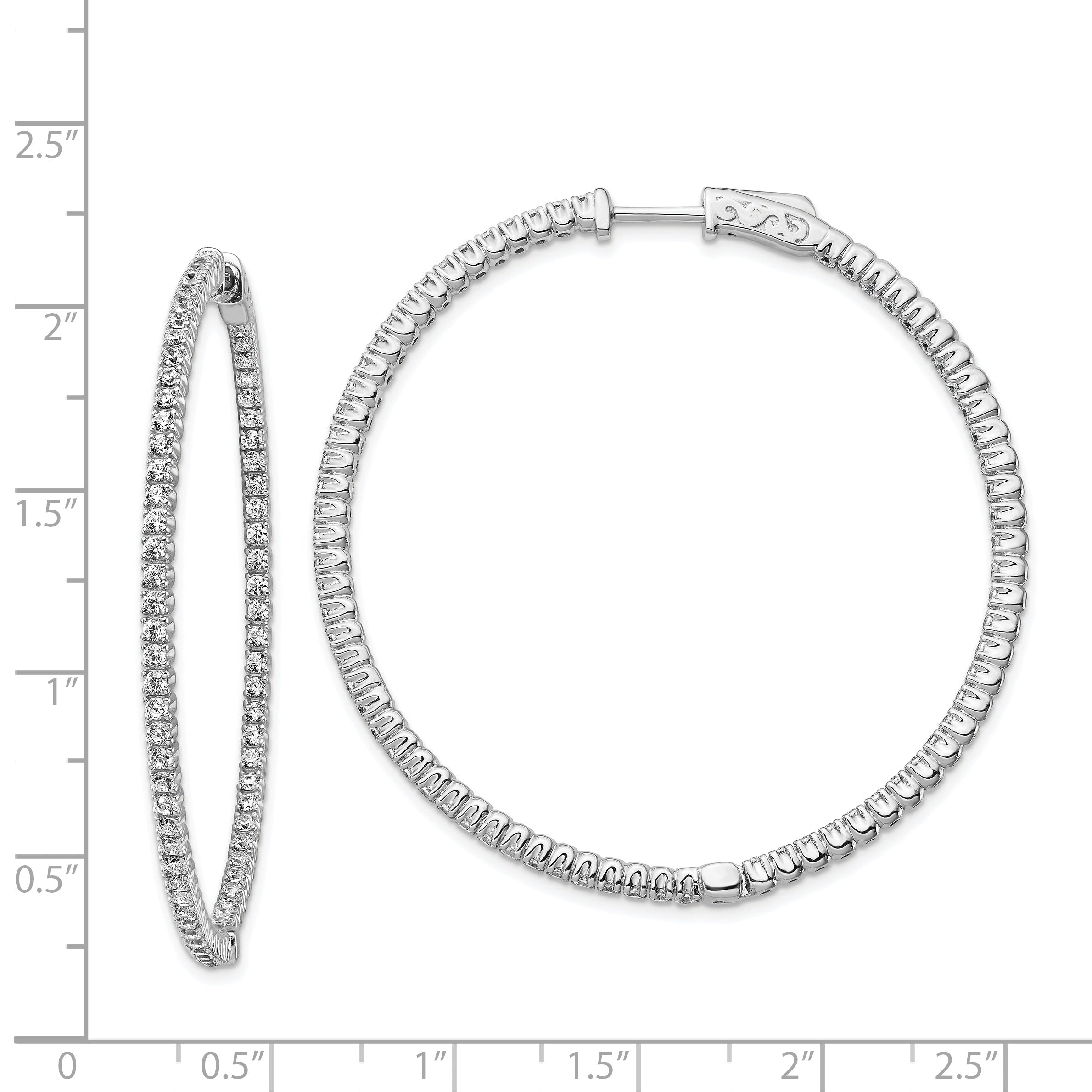 Sterling Shimmer Sterling Silver Rhodium-plated 140 Stone 1.5mm CZ In and Out Round Hinged Hoop Earrings