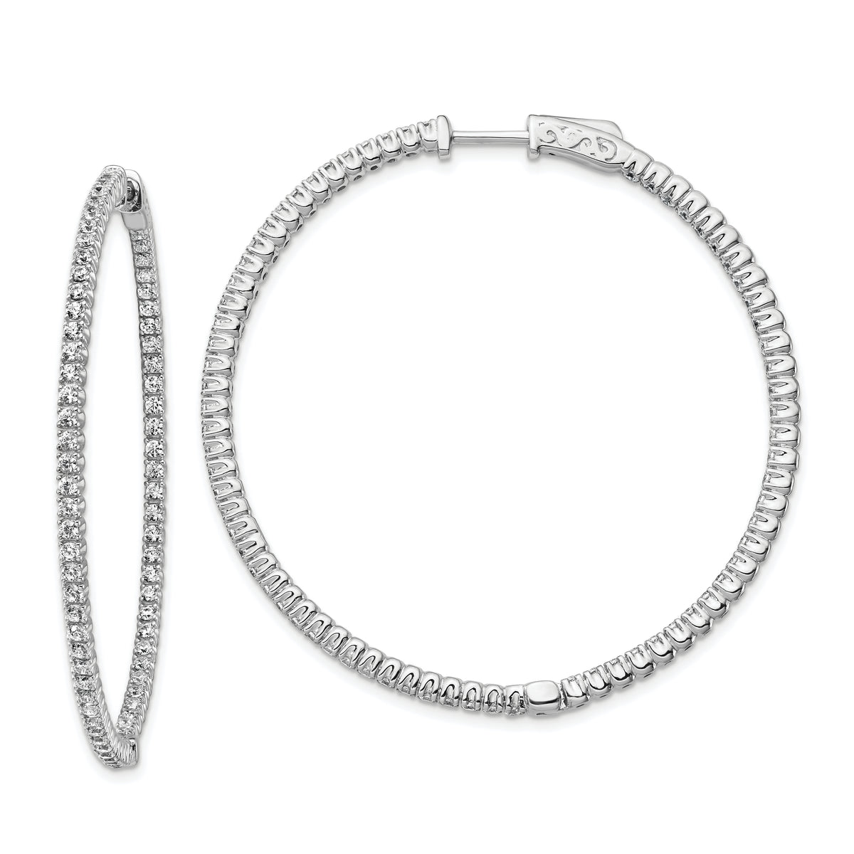 Sterling Shimmer Sterling Silver Rhodium-plated 140 Stone 1.5mm CZ In and Out Round Hinged Hoop Earrings