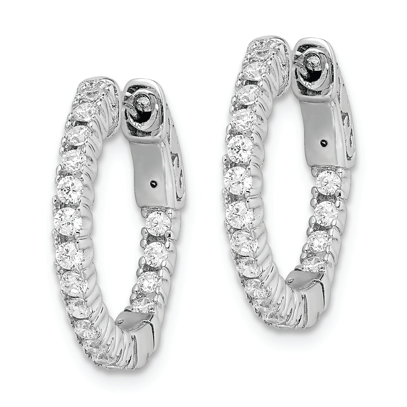 Sterling Shimmer Sterling Silver Rhodium-plated 34 Stone 1.7mm CZ In and Out Round Hinged Hoop Earrings