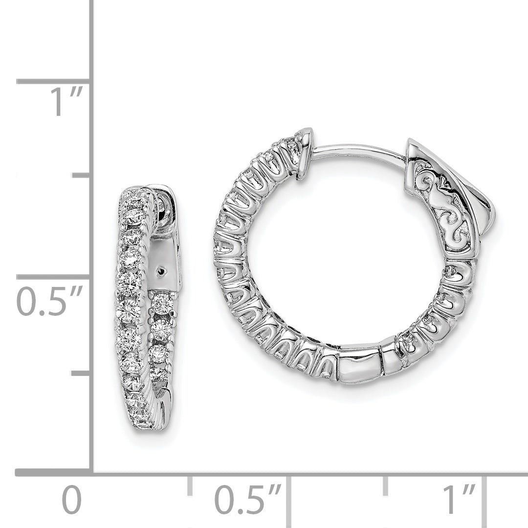 Sterling Shimmer Sterling Silver Rhodium-plated 34 Stone 1.7mm CZ In and Out Round Hinged Hoop Earrings