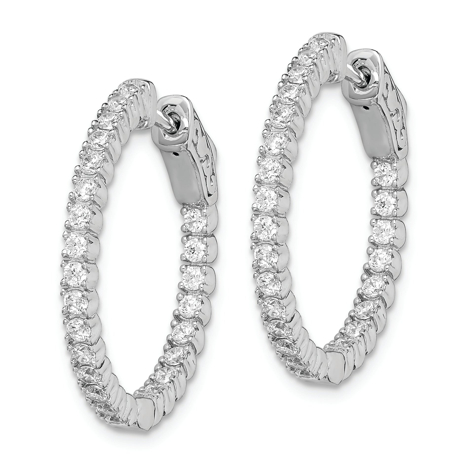 Sterling Shimmer Sterling Silver Rhodium-plated 50 Stone 1.7mm CZ In and Out Round Hinged Hoop Earrings