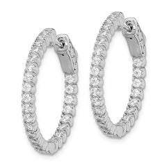 Sterling Shimmer Sterling Silver Rhodium-plated 50 Stone 1.7mm CZ In and Out Round Hinged Hoop Earrings