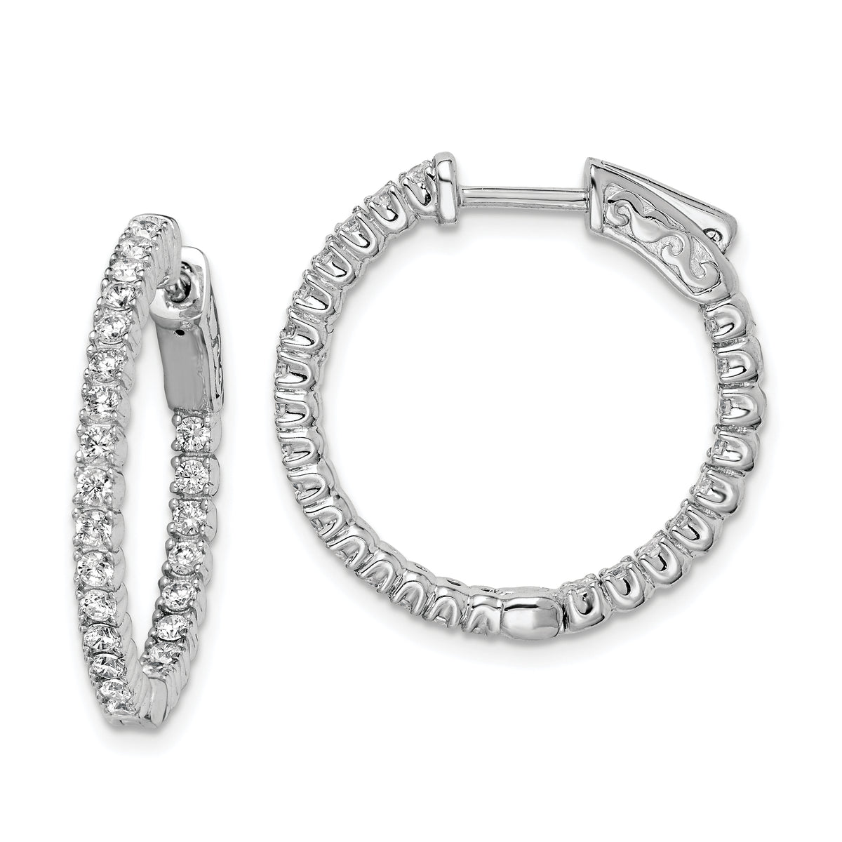 Sterling Shimmer Sterling Silver Rhodium-plated 50 Stone 1.7mm CZ In and Out Round Hinged Hoop Earrings