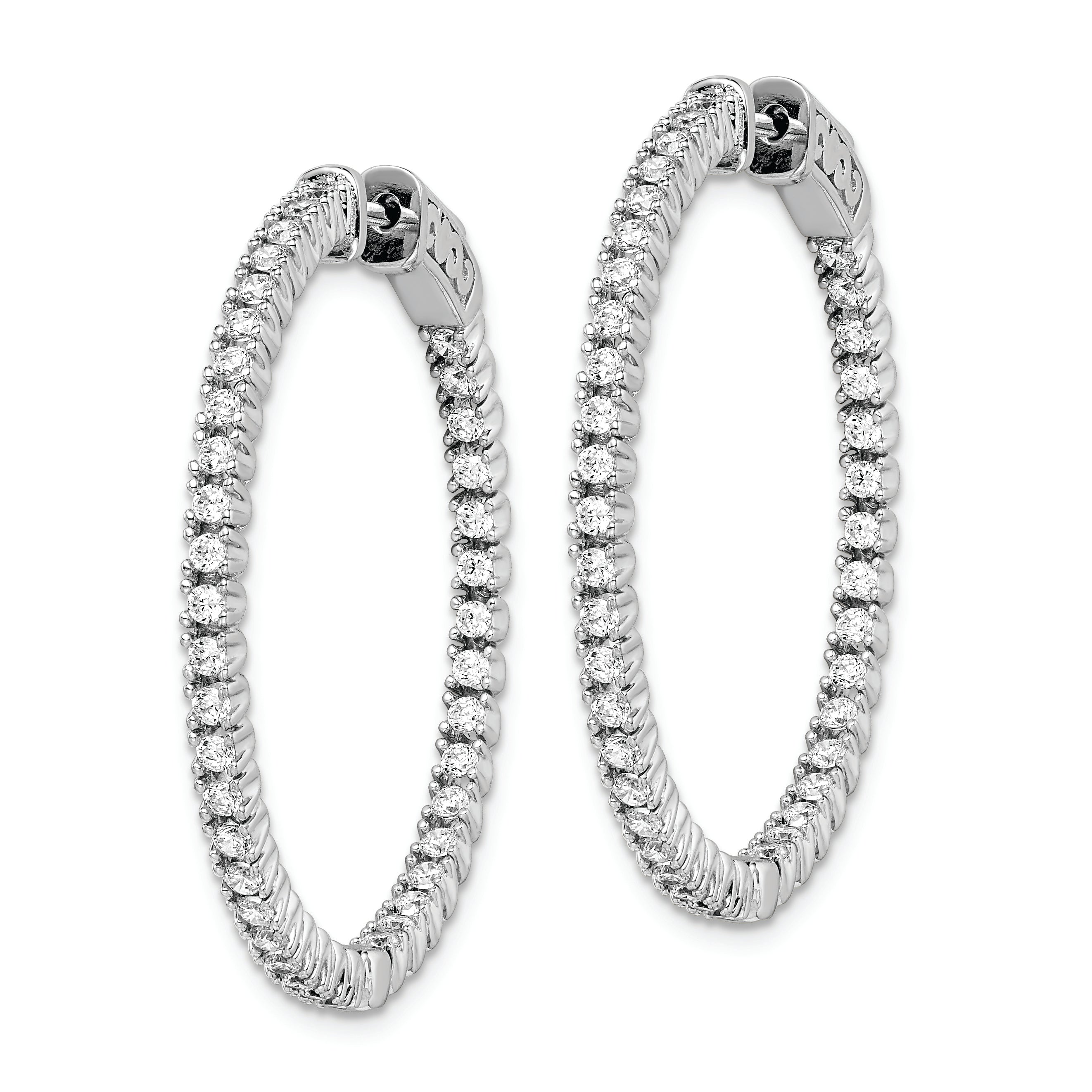 Sterling Shimmer Sterling Silver Rhodium-plated 80 Stone 1.75mm CZ In and Out Round Hinged Hoop Earrings