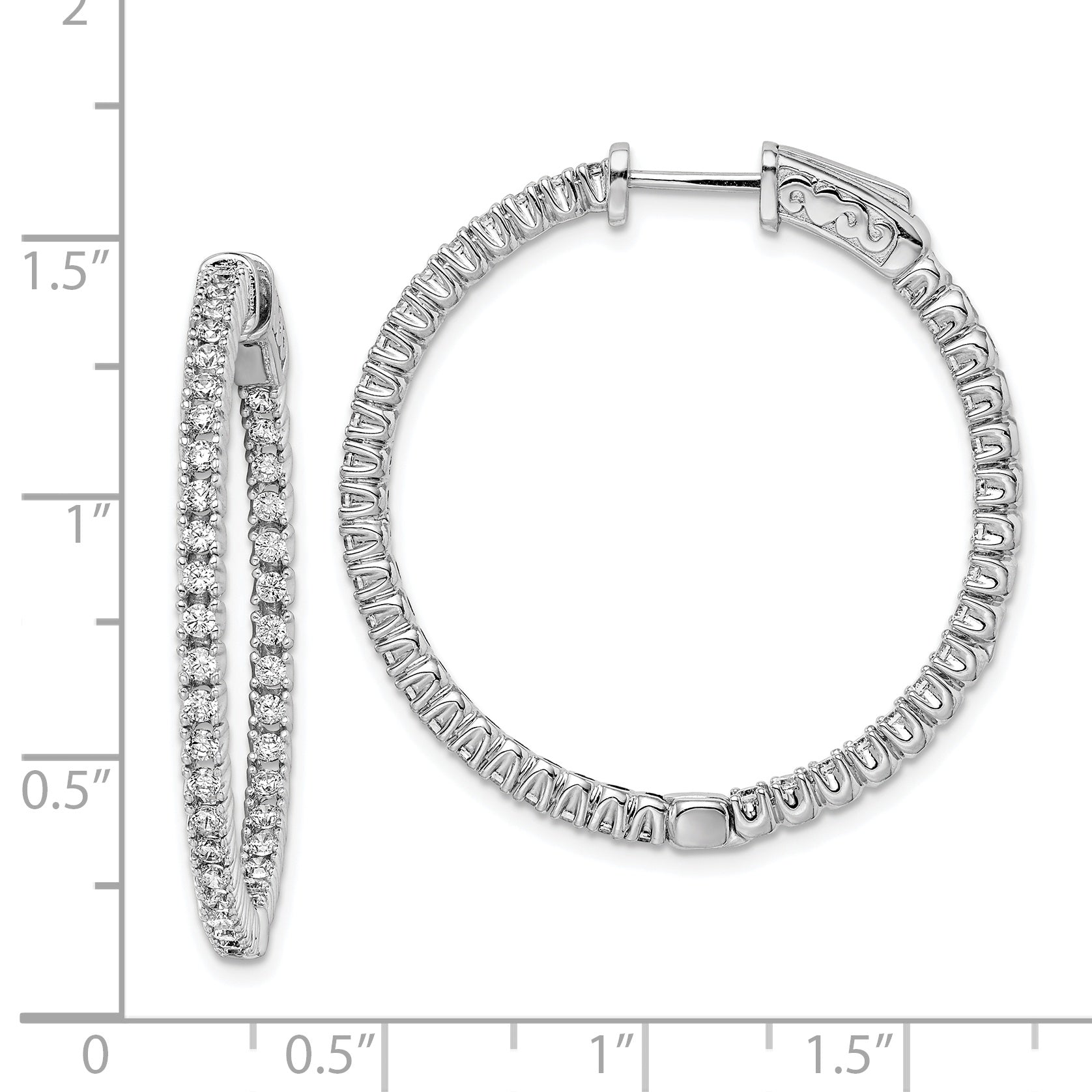 Sterling Shimmer Sterling Silver Rhodium-plated 80 Stone 1.75mm CZ In and Out Round Hinged Hoop Earrings