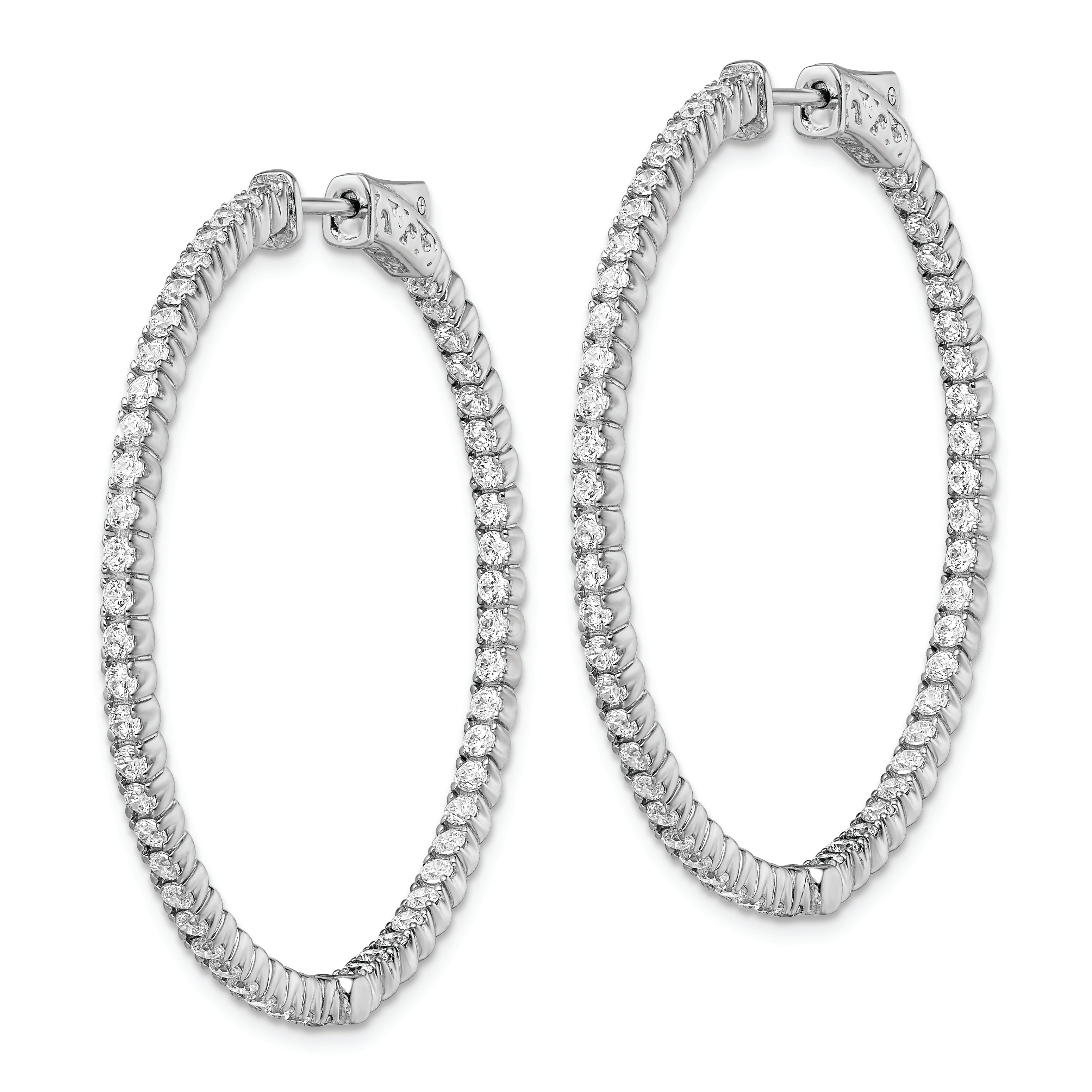 Sterling Shimmer Sterling Silver Rhodium-plated 106 Stone 1.75mm CZ In and Out Round Hinged Hoop Earrings