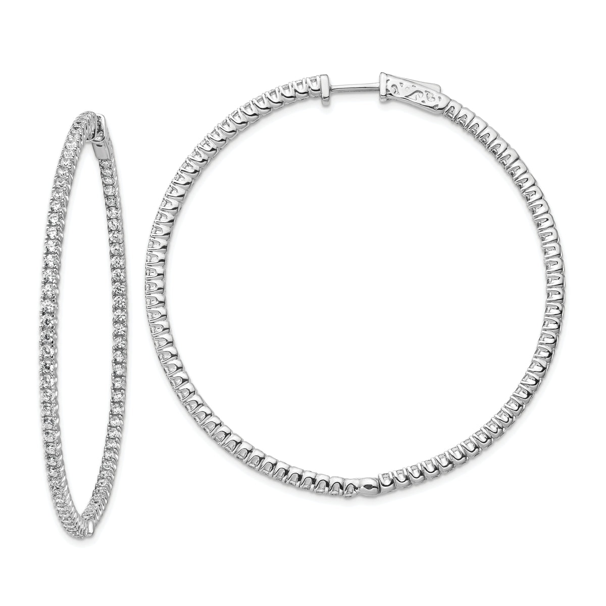 Sterling Shimmer Sterling Silver Rhodium-plated 144 Stone 1.7mm CZ In and Out Round Hinged Hoop Earrings