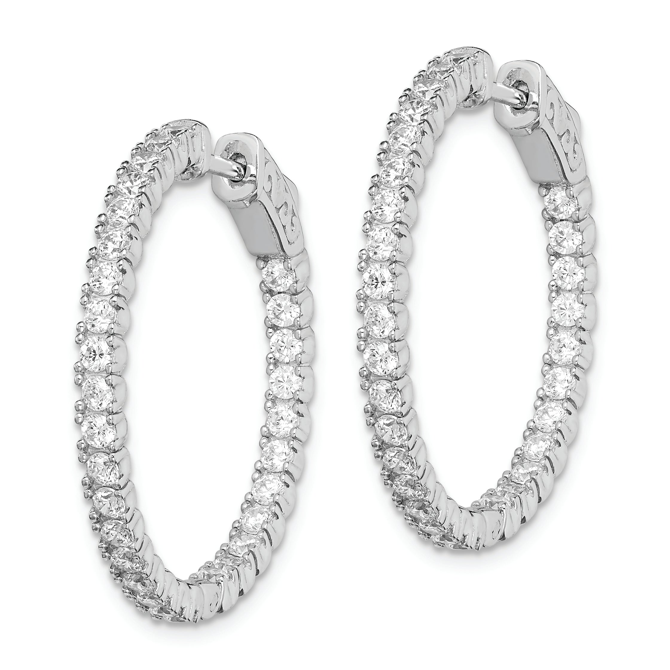 Sterling Shimmer Sterling Silver Rhodium-plated 60 Stone 2mm CZ In and Out Round Hinged Hoop Earrings