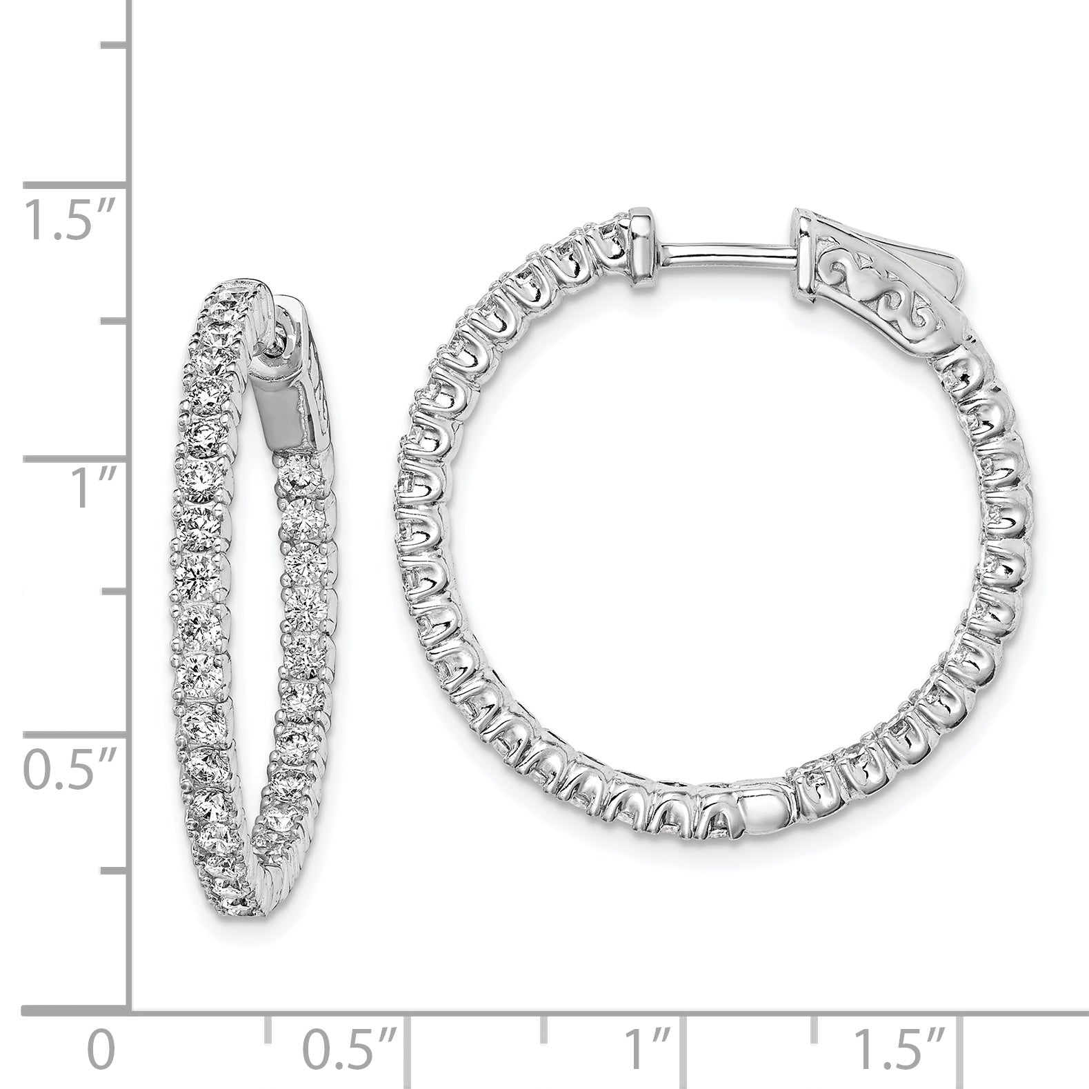 Sterling Shimmer Sterling Silver Rhodium-plated 60 Stone 2mm CZ In and Out Round Hinged Hoop Earrings