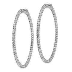 Sterling Shimmer Sterling Silver Rhodium-plated 138 Stone 2mm CZ In and Out Round Hinged Hoop Earrings