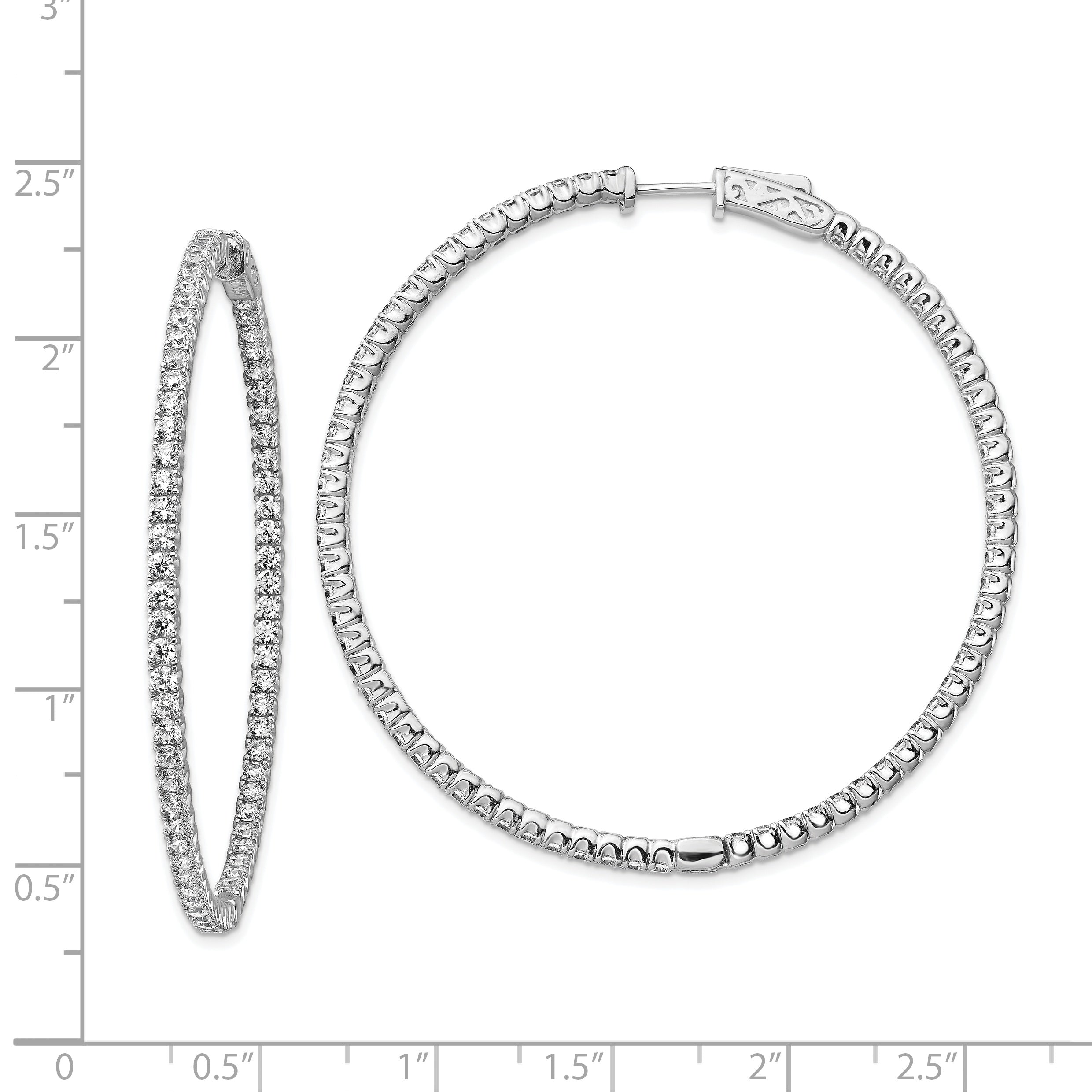 Sterling Shimmer Sterling Silver Rhodium-plated 138 Stone 2mm CZ In and Out Round Hinged Hoop Earrings