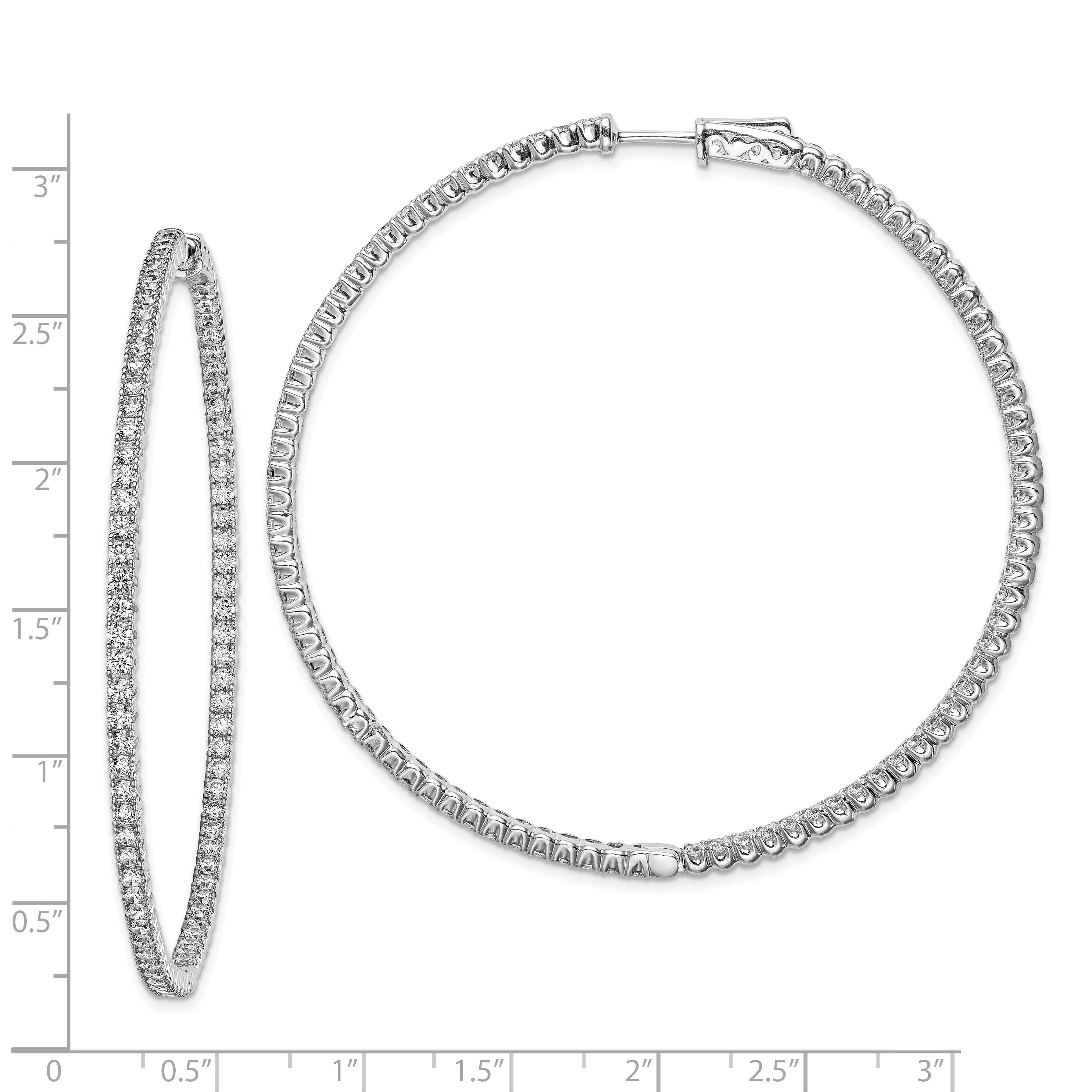 Sterling Shimmer Sterling Silver Rhodium-plated 166 Stone 2mm CZ In and Out Round Hinged Hoop Earrings