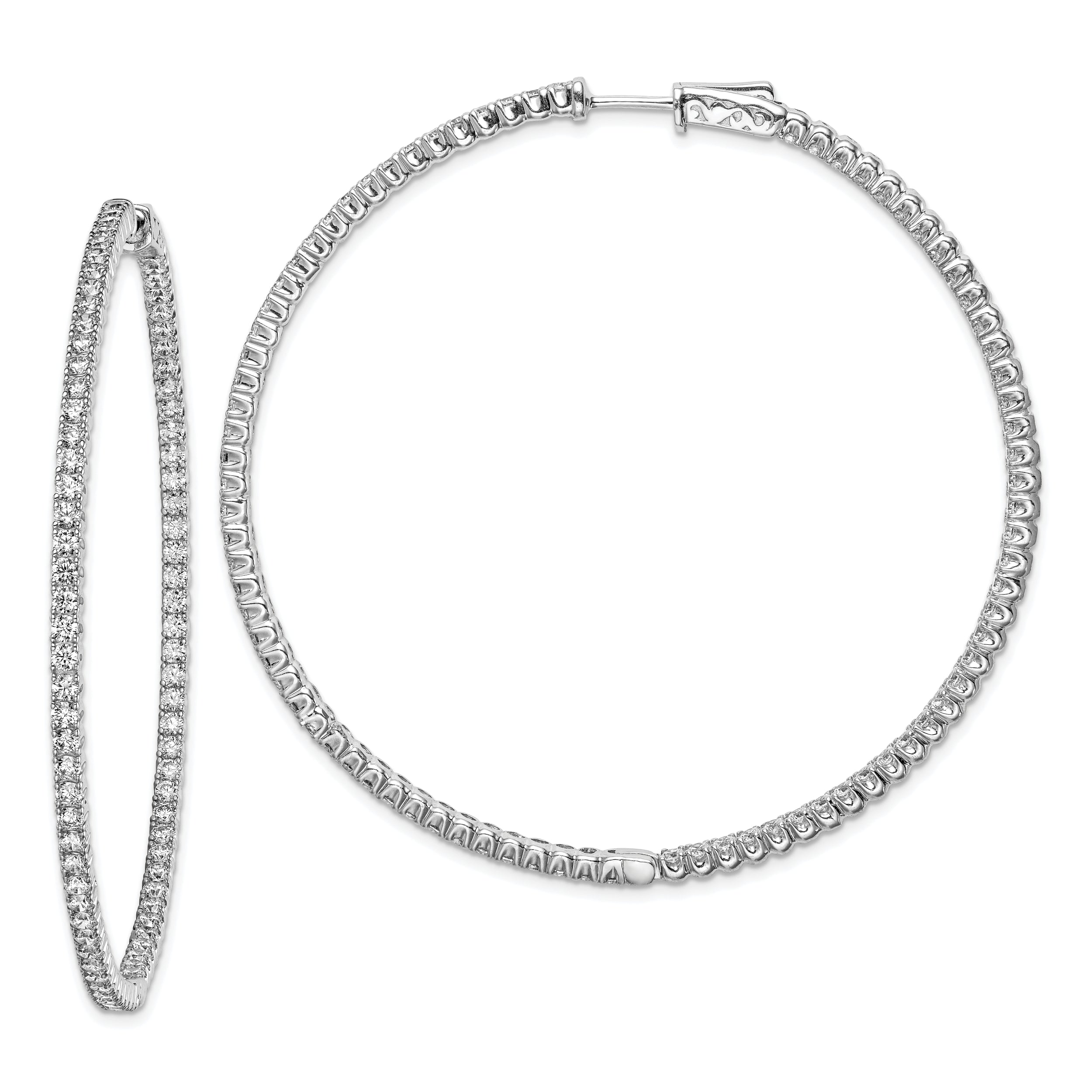 Sterling Shimmer Sterling Silver Rhodium-plated 166 Stone 2mm CZ In and Out Round Hinged Hoop Earrings