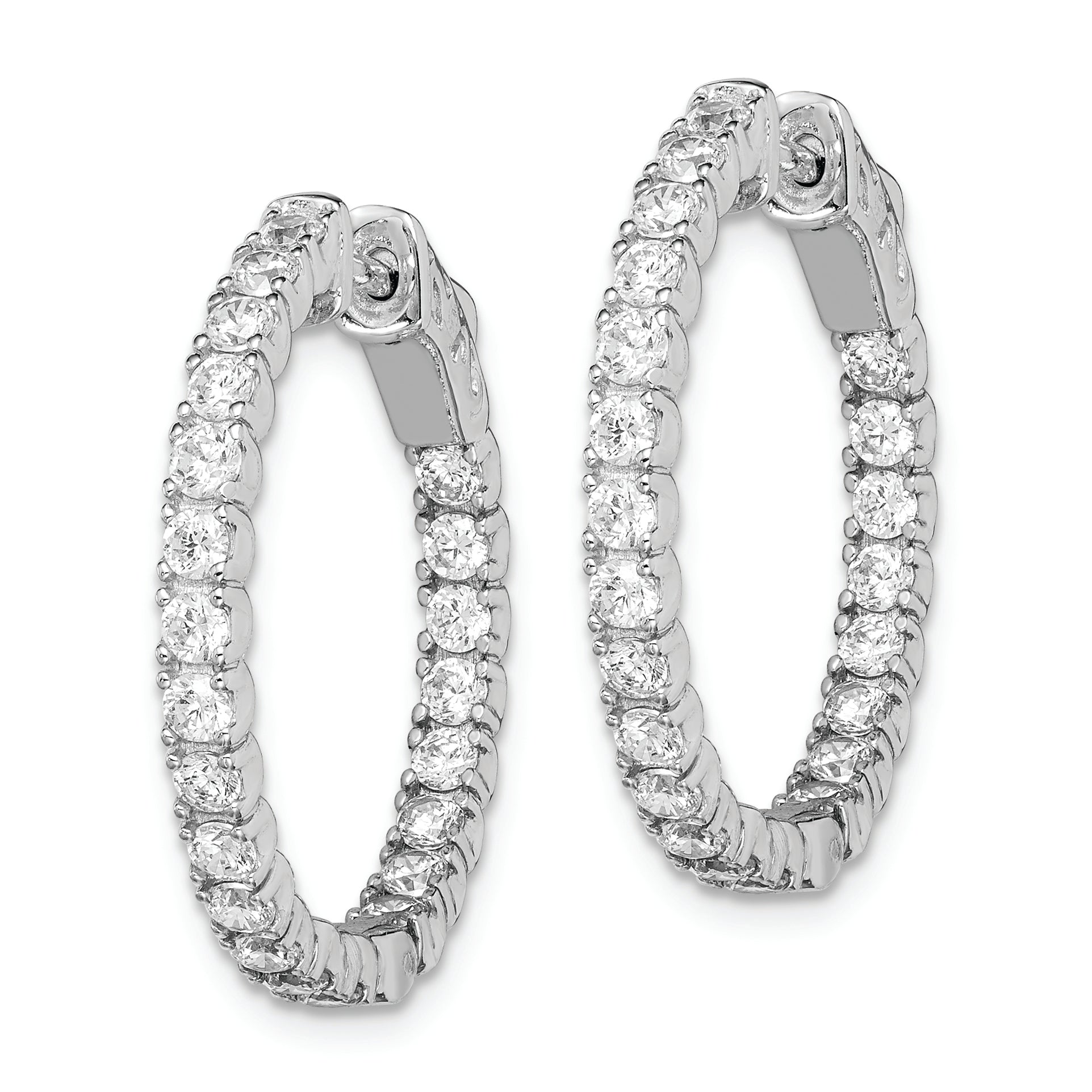 Sterling Shimmer Sterling Silver Rhodium-plated 44 Stone 2.1mm CZ In and Out Round Hinged Hoop Earrings