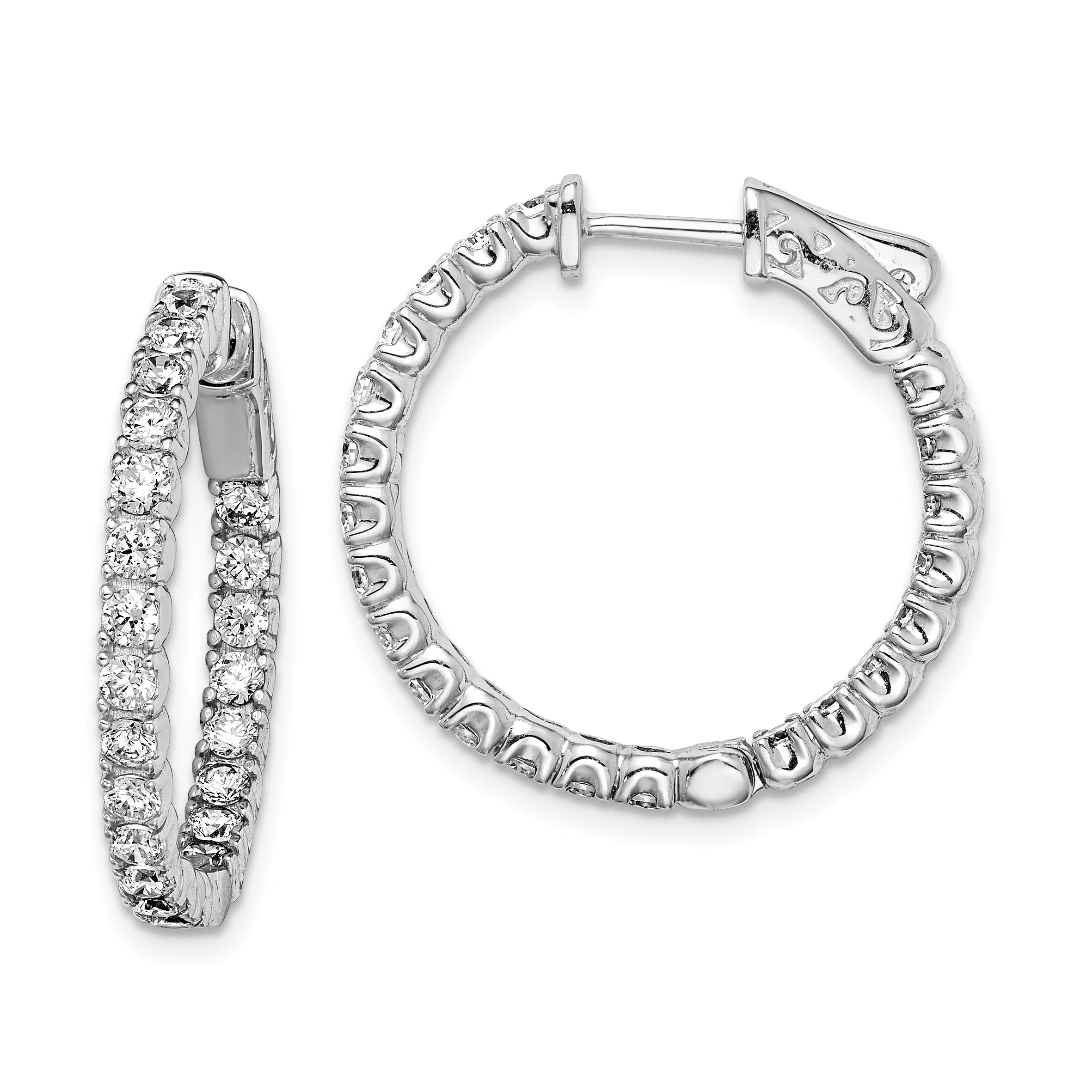 Sterling Shimmer Sterling Silver Rhodium-plated 44 Stone 2.1mm CZ In and Out Round Hinged Hoop Earrings