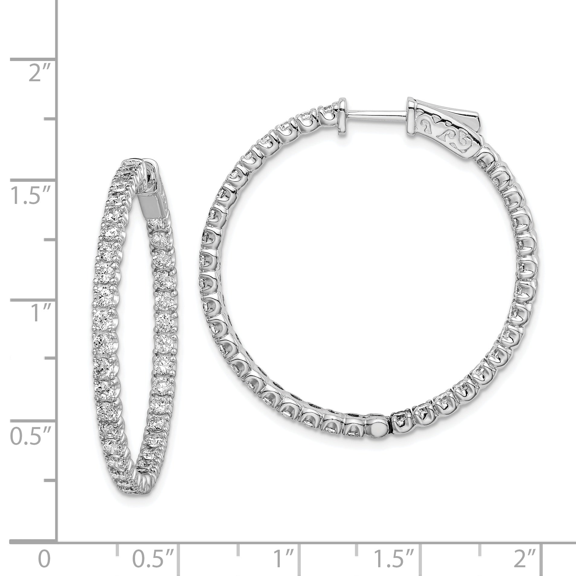 Sterling Shimmer Sterling Silver Rhodium-plated 72 Stone 2.1mm CZ In and Out Round Hinged Hoop Earrings