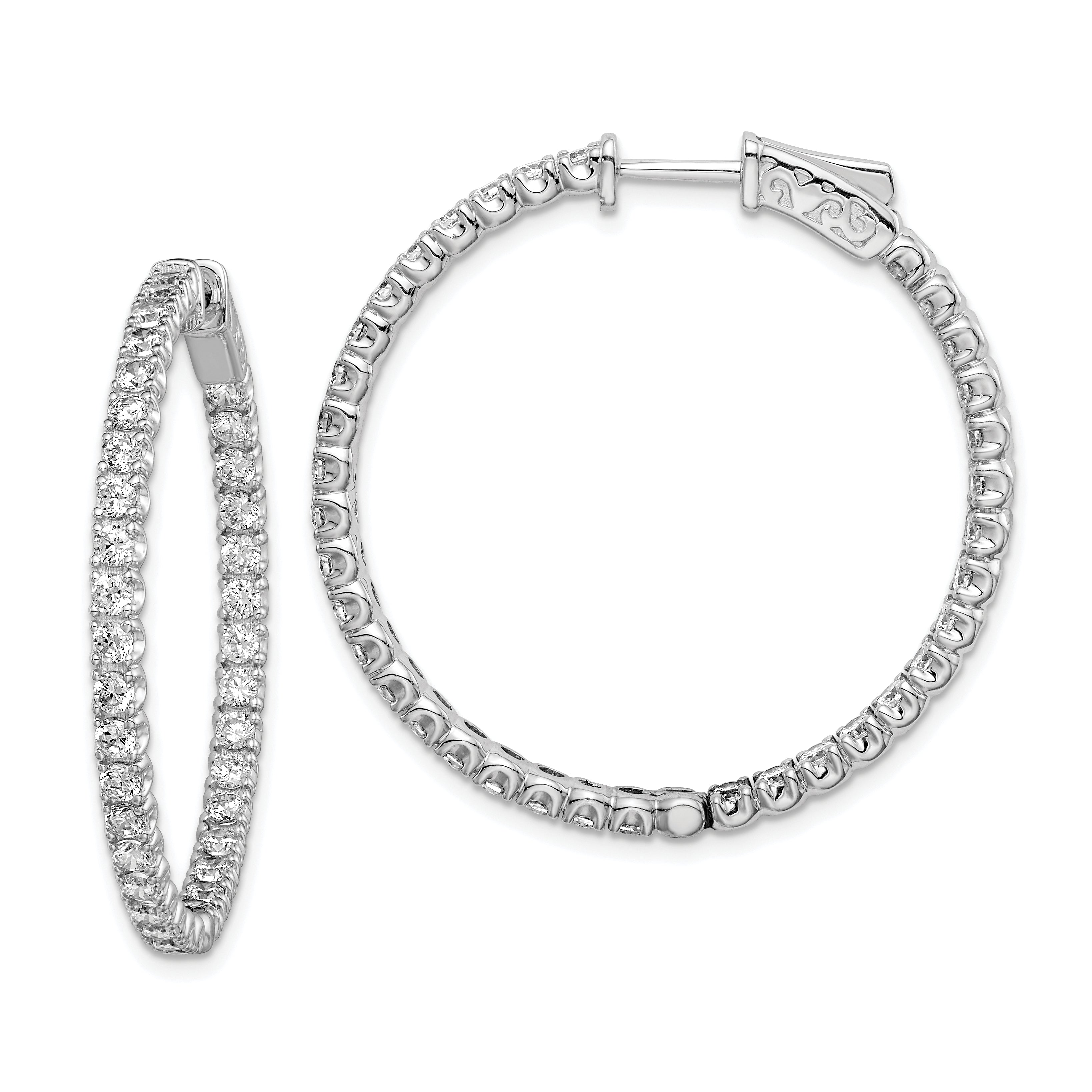 Sterling Shimmer Sterling Silver Rhodium-plated 72 Stone 2.1mm CZ In and Out Round Hinged Hoop Earrings