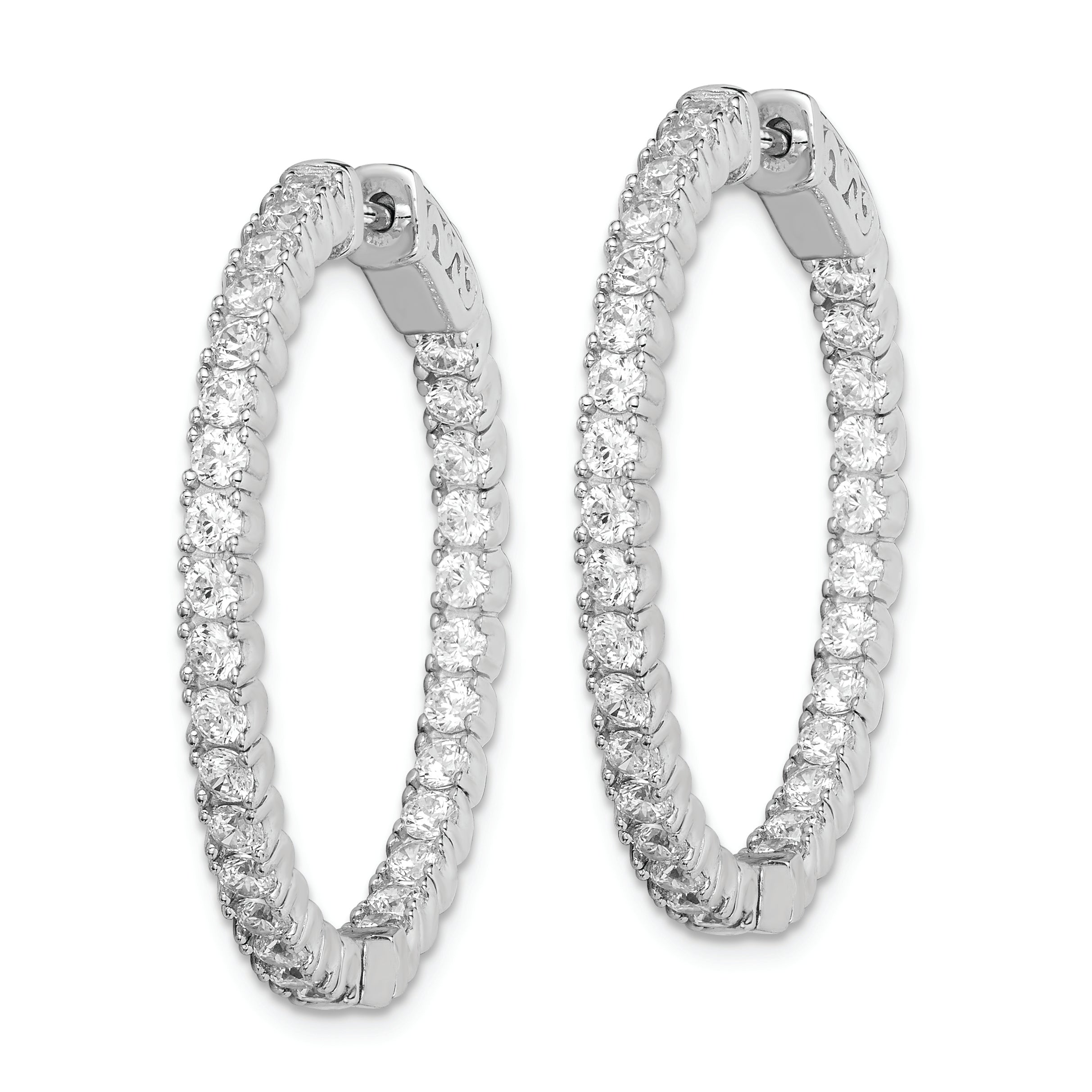 Sterling Shimmer Sterling Silver Rhodium-plated 60 Stone 2.25mm CZ In and Out Round Hinged Hoop Earrings