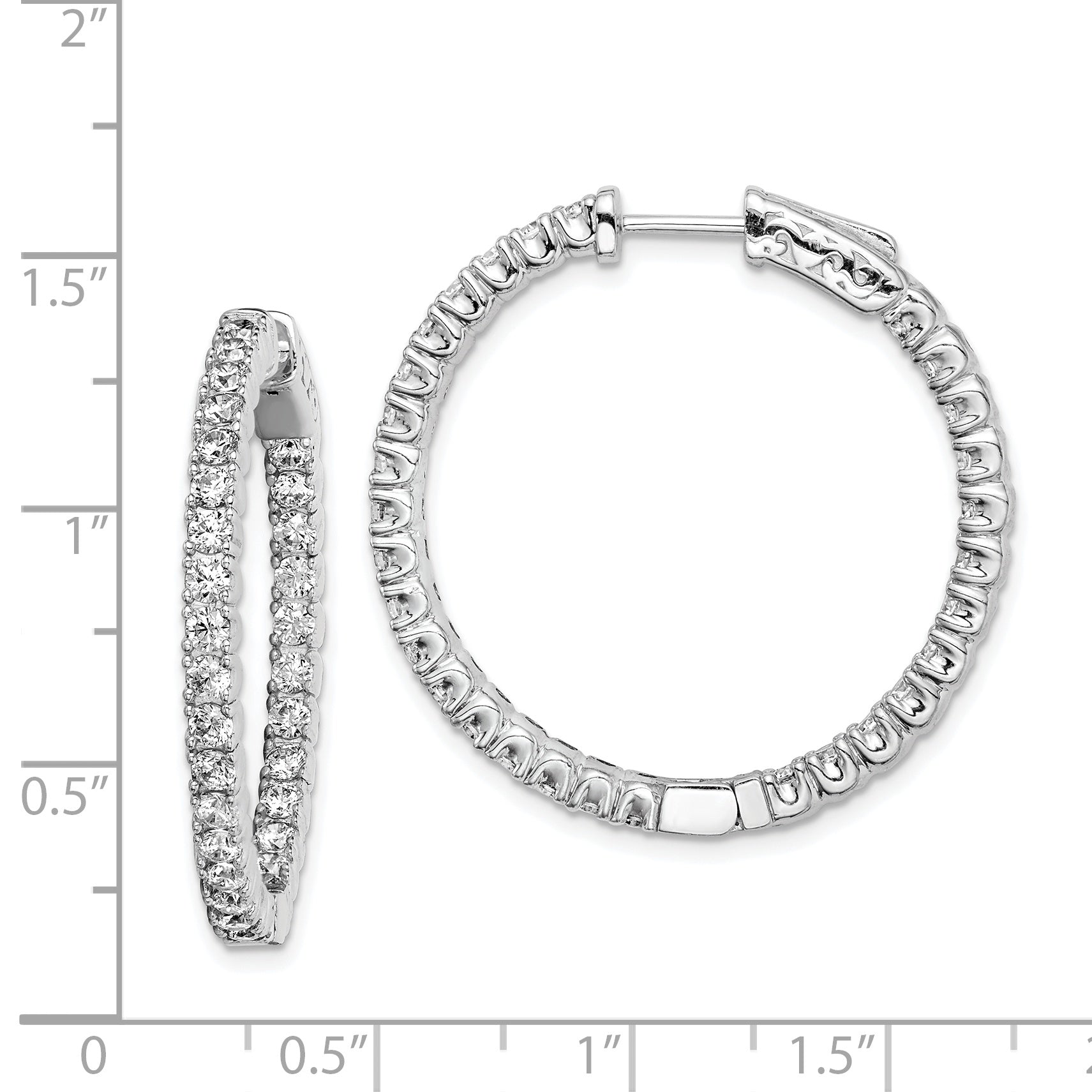 Sterling Shimmer Sterling Silver Rhodium-plated 60 Stone 2.25mm CZ In and Out Round Hinged Hoop Earrings