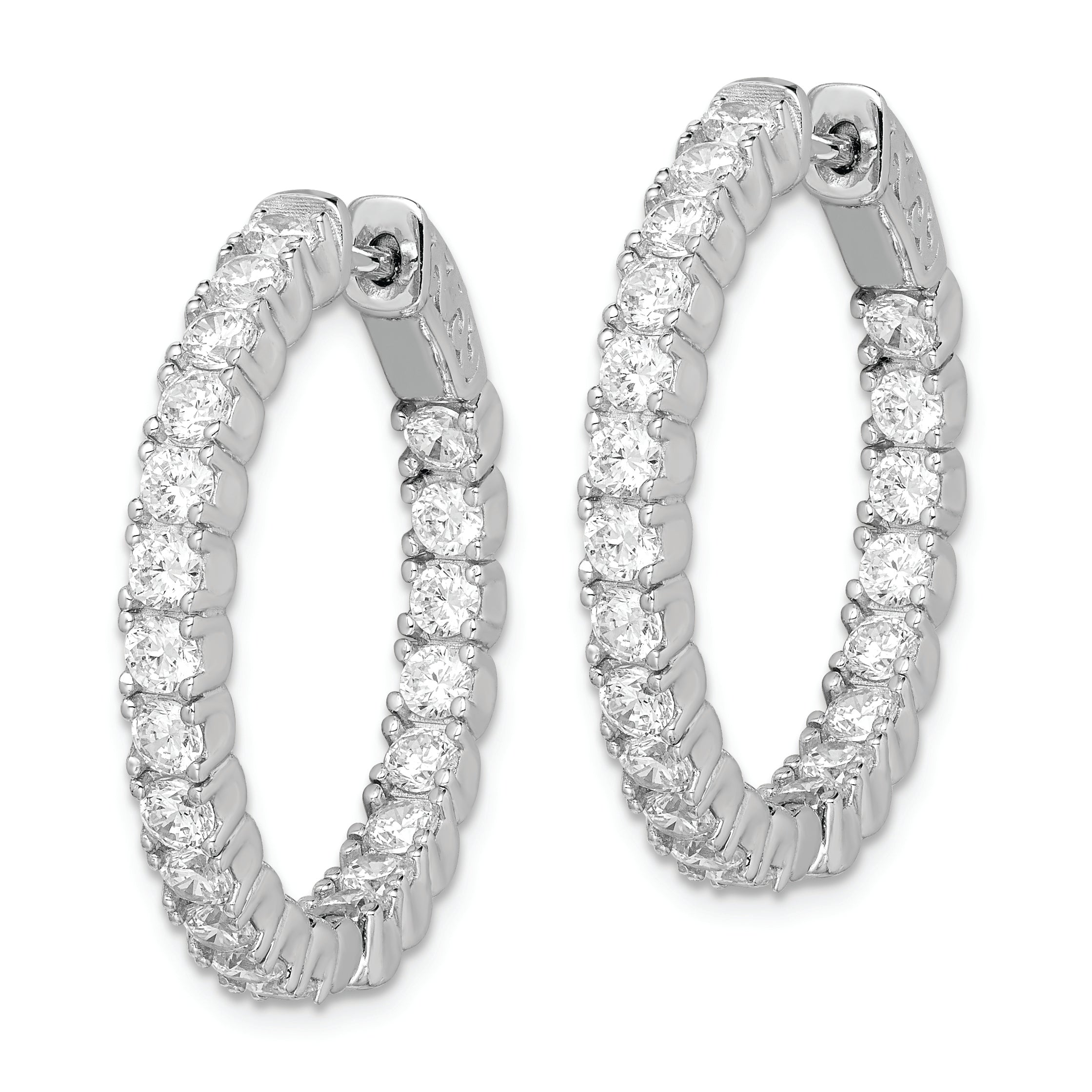 Sterling Shimmer Sterling Silver Rhodium-plated 42 Stone 2.5mm CZ In and Out Round Hinged Hoop Earrings