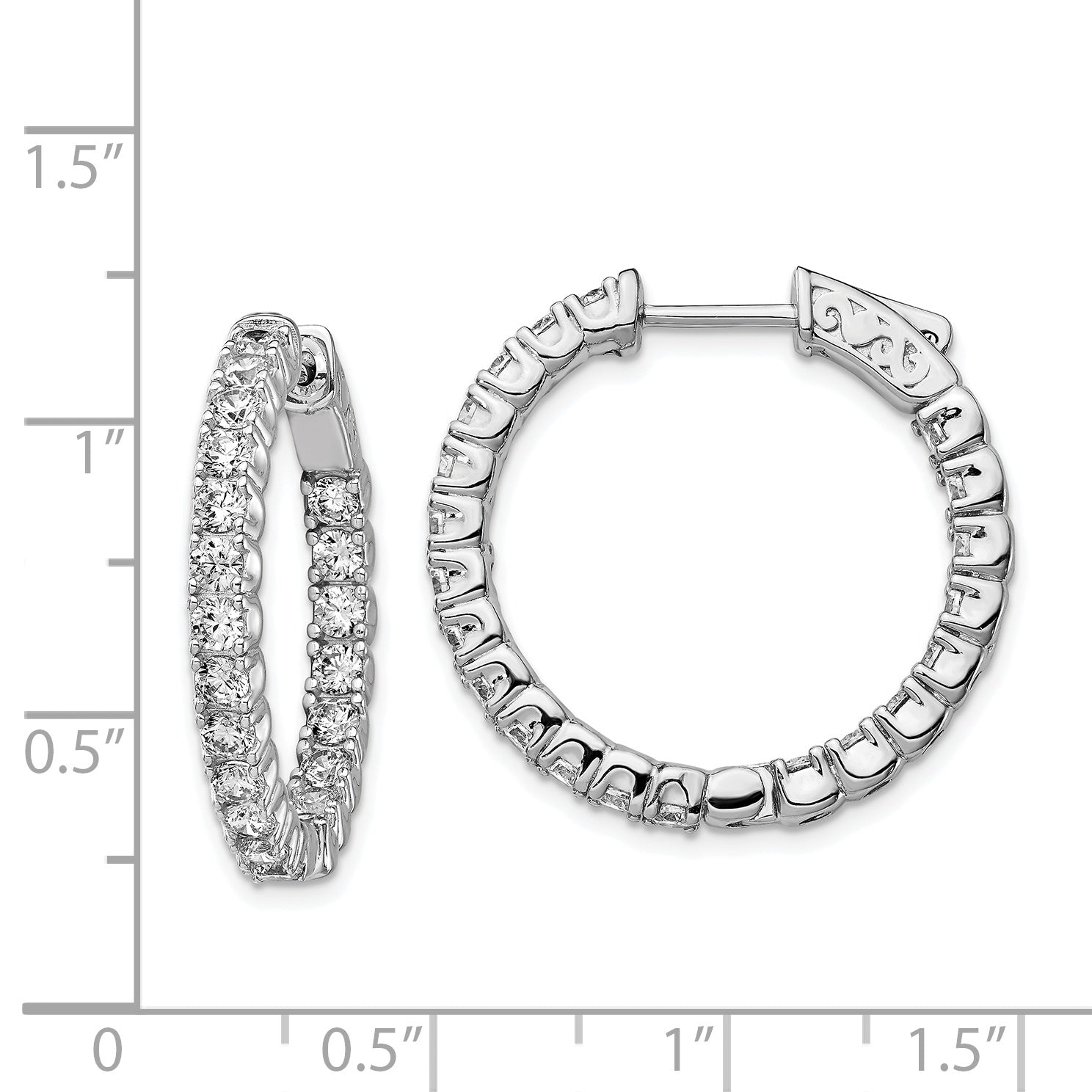 Sterling Shimmer Sterling Silver Rhodium-plated 42 Stone 2.5mm CZ In and Out Round Hinged Hoop Earrings