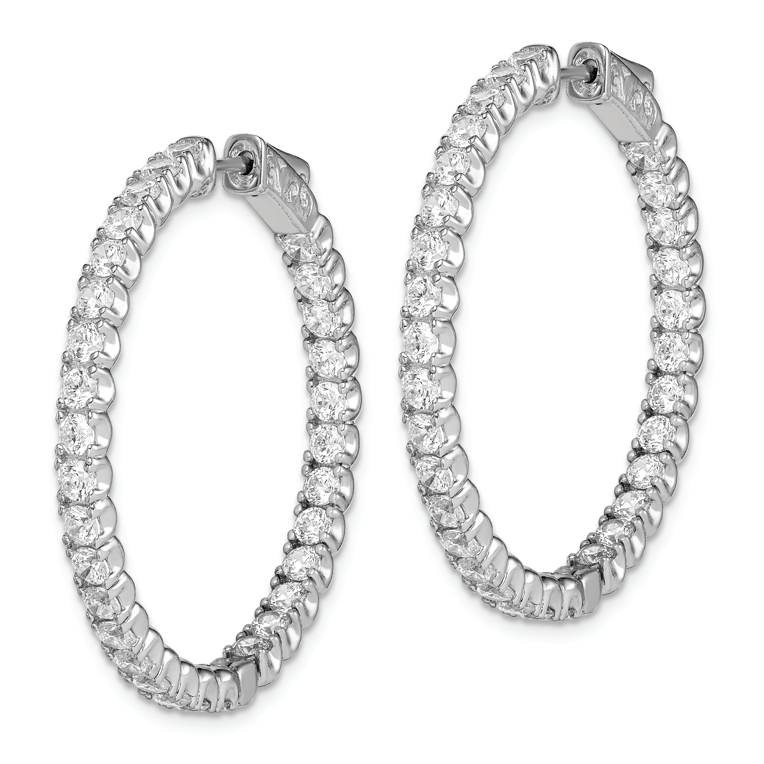 Sterling Shimmer Sterling Silver Rhodium-plated 62 Stone 2.5mm CZ In and Out Round Hinged Hoop Earrings