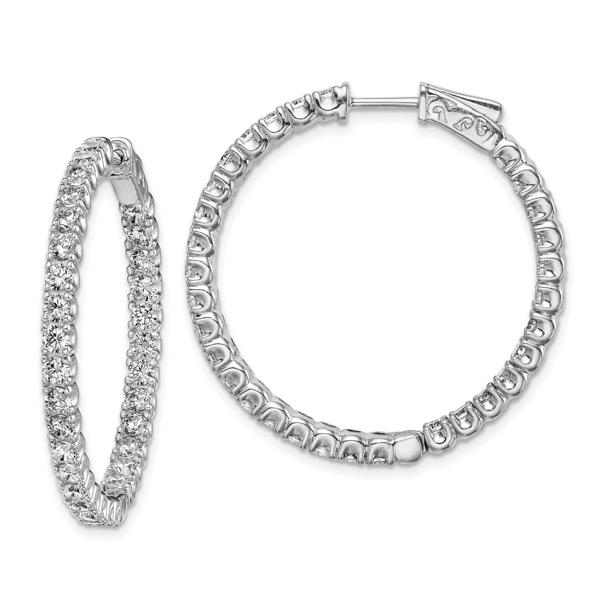 Sterling Shimmer Sterling Silver Rhodium-plated 62 Stone 2.5mm CZ In and Out Round Hinged Hoop Earrings