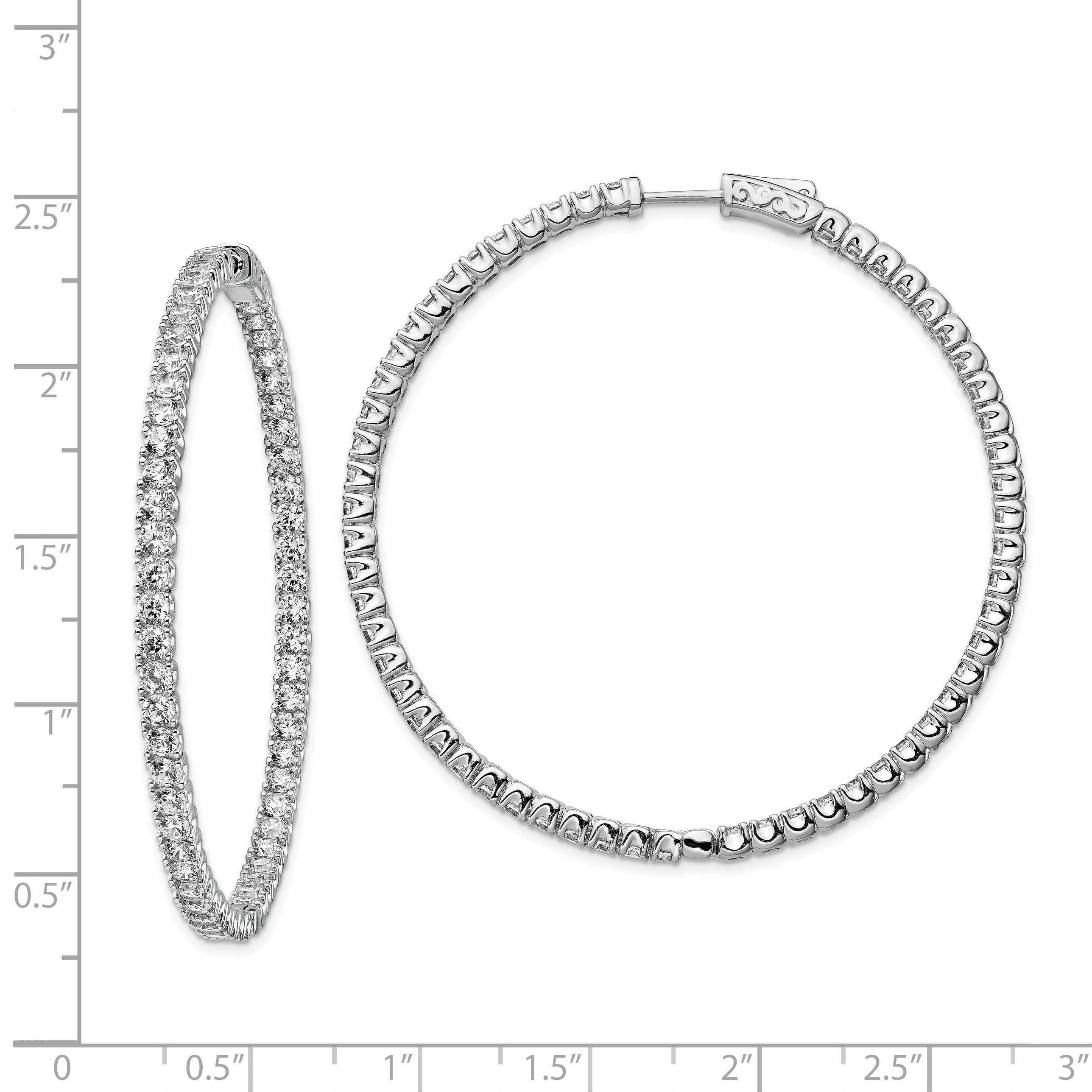 Sterling Shimmer Sterling Silver Rhodium-plated 114 Stone 2.5mm CZ In and Out Round Hinged Hoop Earrings