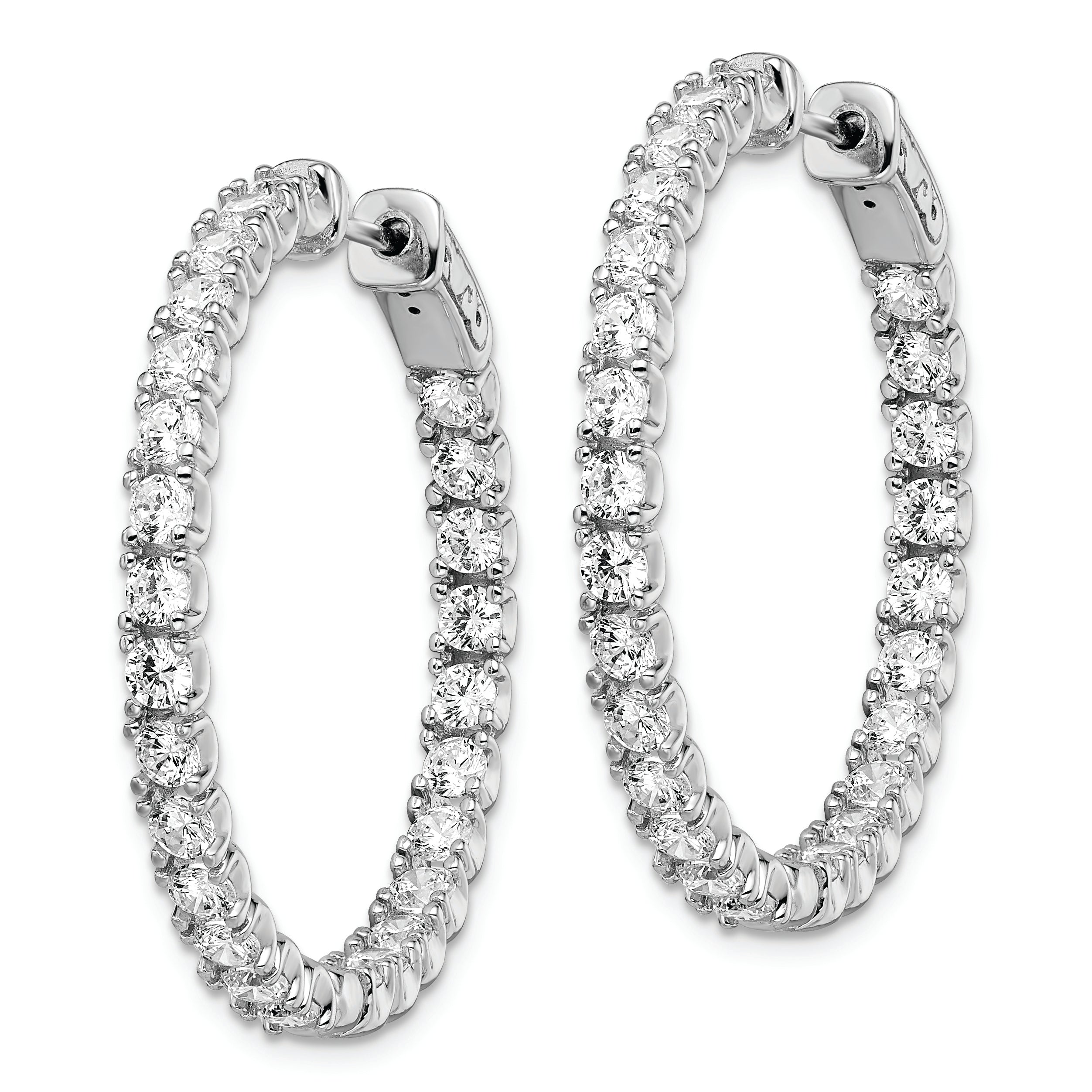 Sterling Shimmer Sterling Silver Rhodium-plated 52 Stone 3.0mm CZ In and Out Round Hinged Hoop Earrings