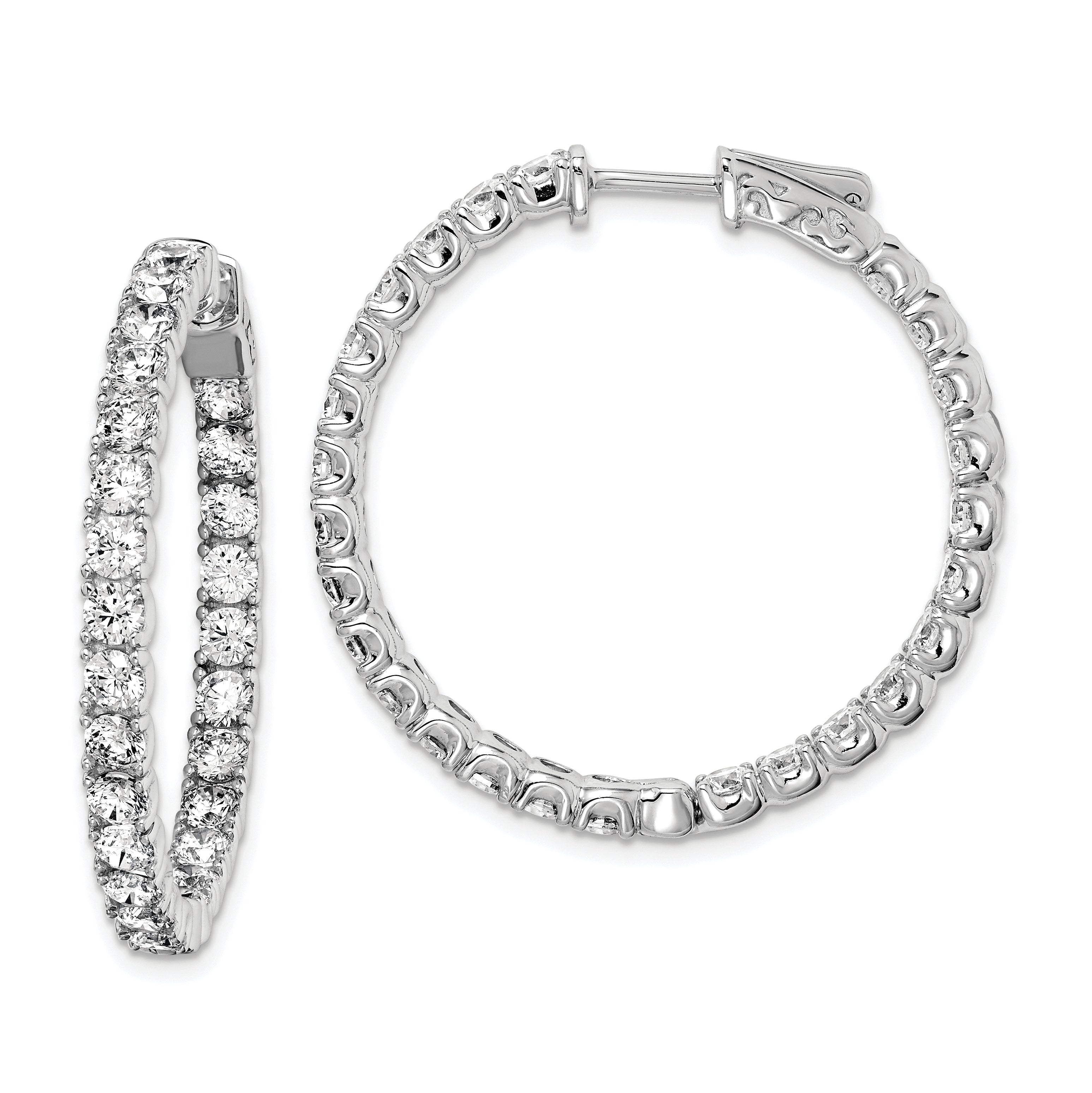 Sterling Shimmer Sterling Silver Rhodium-plated 52 Stone 3.0mm CZ In and Out Round Hinged Hoop Earrings