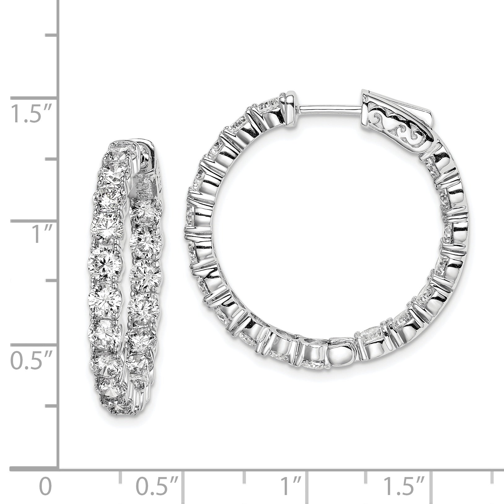 Sterling Shimmer Sterling Silver Rhodium-plated 36 Stone 3.5mm CZ In and Out Round Hinged Hoop Earrings