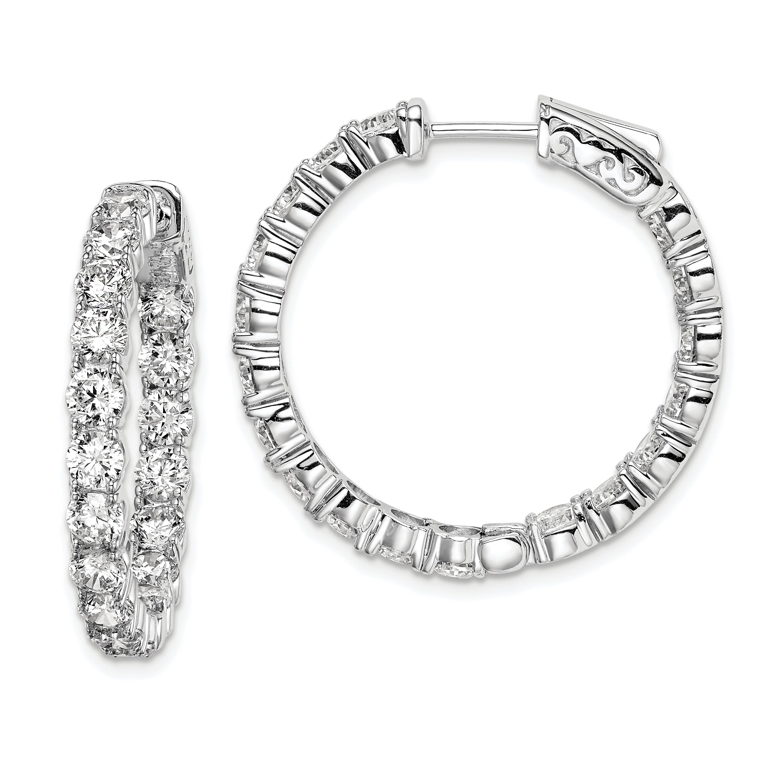 Sterling Shimmer Sterling Silver Rhodium-plated 36 Stone 3.5mm CZ In and Out Round Hinged Hoop Earrings