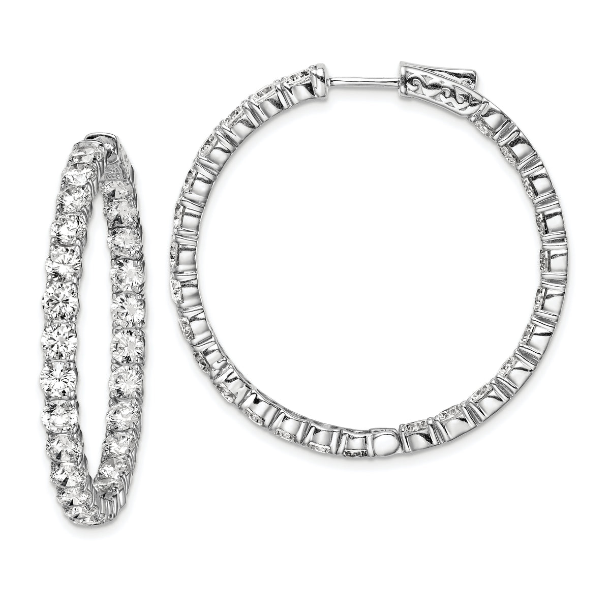 Sterling Shimmer Sterling Silver Rhodium-plated 52 Stone 3.5mm CZ In and Out Round Hinged Hoop Earrings