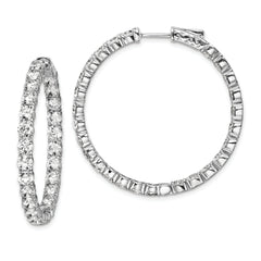 Sterling Shimmer Sterling Silver Rhodium-plated 52 Stone 3.5mm CZ In and Out Round Hinged Hoop Earrings