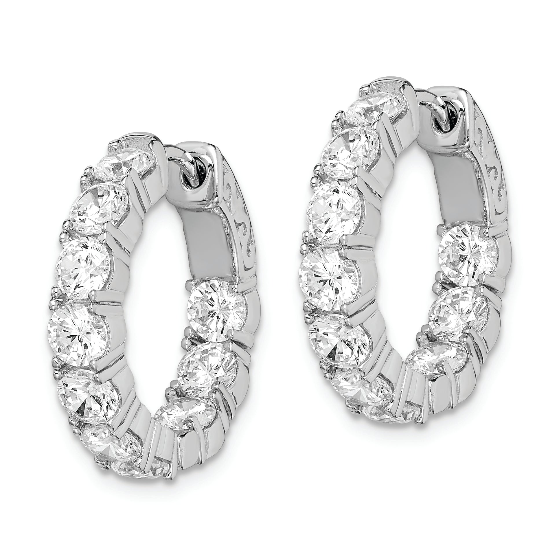 Sterling Shimmer Sterling Silver Rhodium-plated 20 Stone 3.75mm CZ In and Out Round Hinged Hoop Earrings