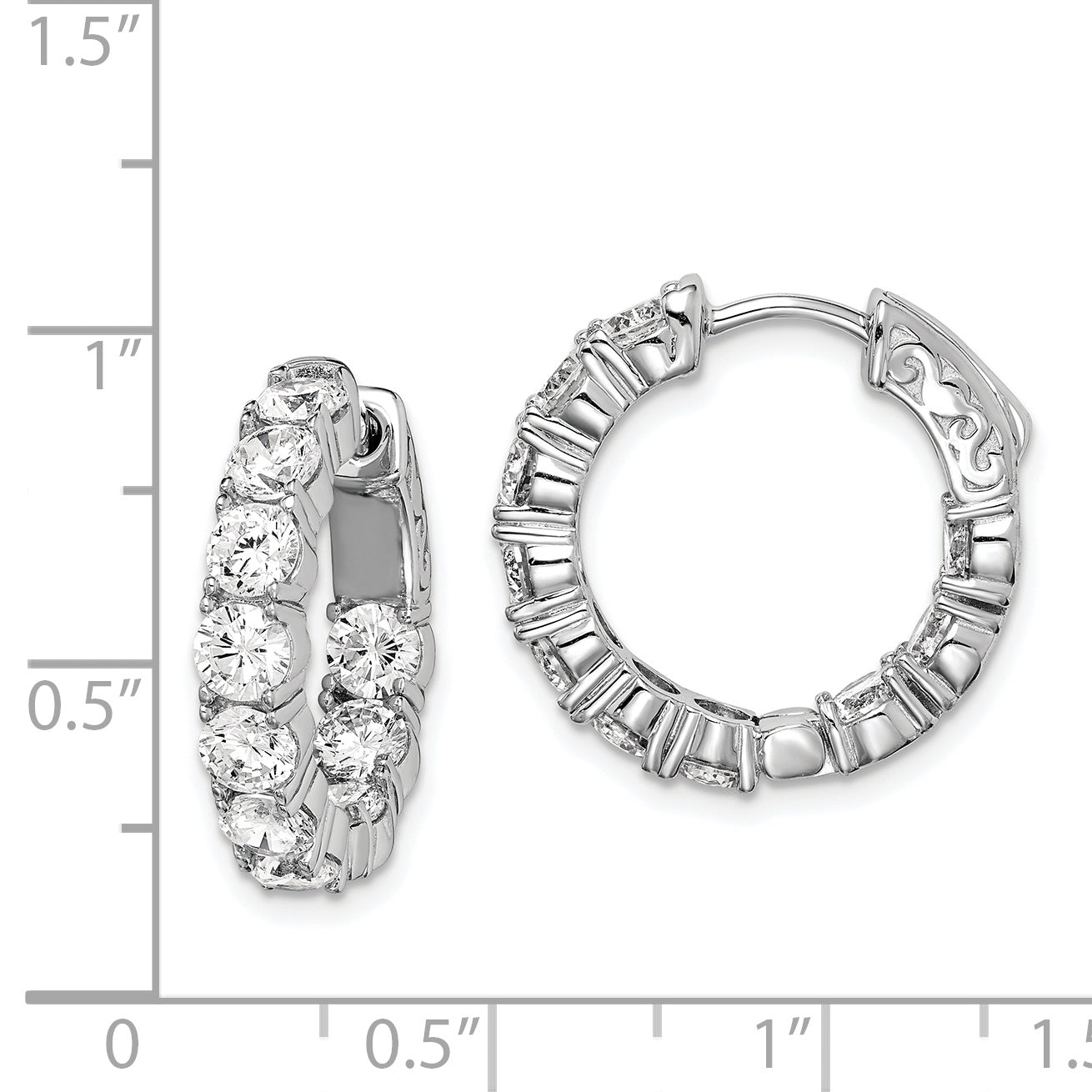 Sterling Shimmer Sterling Silver Rhodium-plated 20 Stone 3.75mm CZ In and Out Round Hinged Hoop Earrings