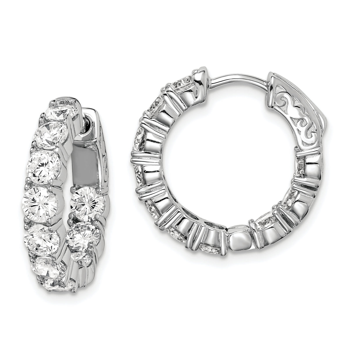 Sterling Shimmer Sterling Silver Rhodium-plated 20 Stone 3.75mm CZ In and Out Round Hinged Hoop Earrings