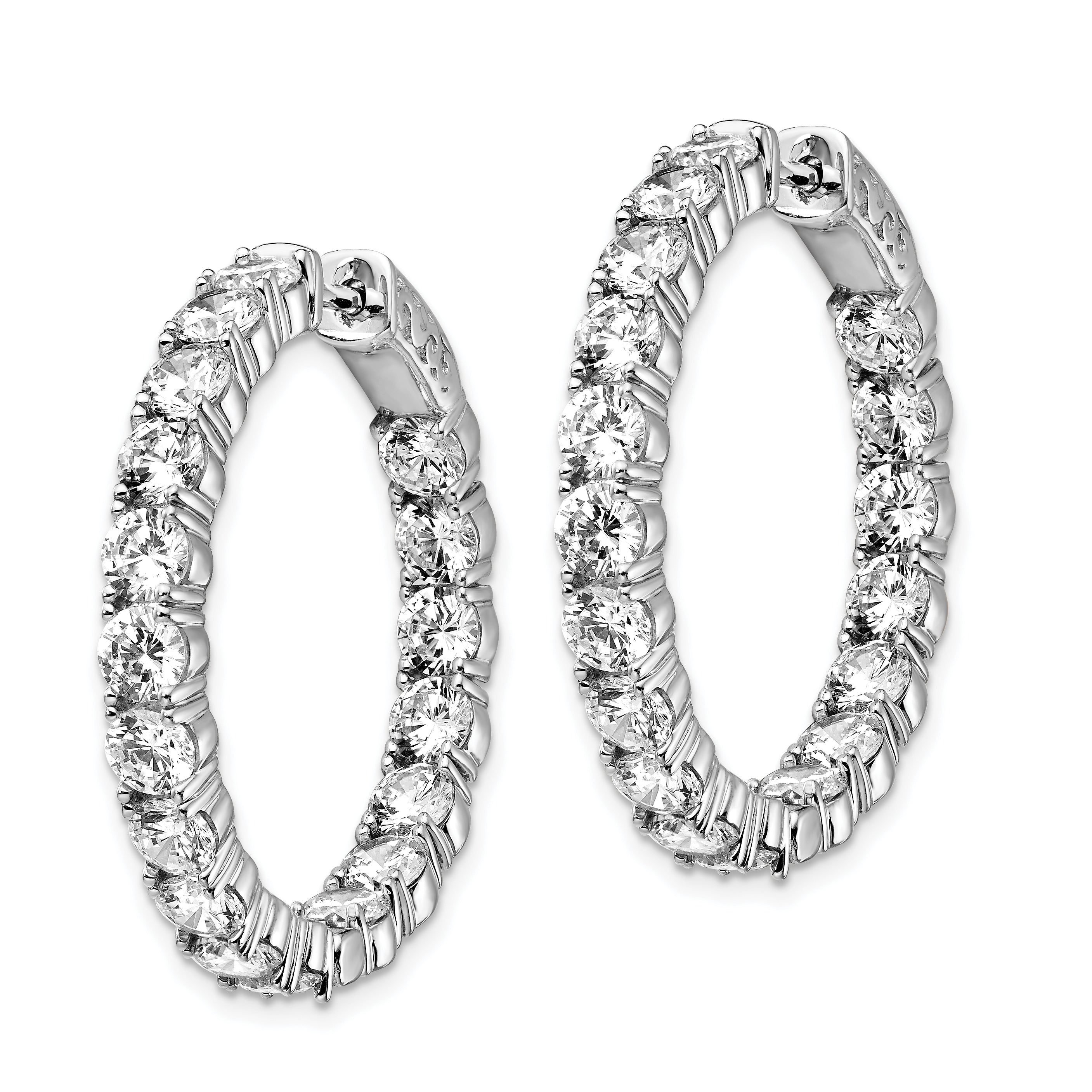 Sterling Shimmer Sterling Silver Rhodium-plated 36 Stone 3.75mm CZ In and Out Round Hinged Hoop Earrings